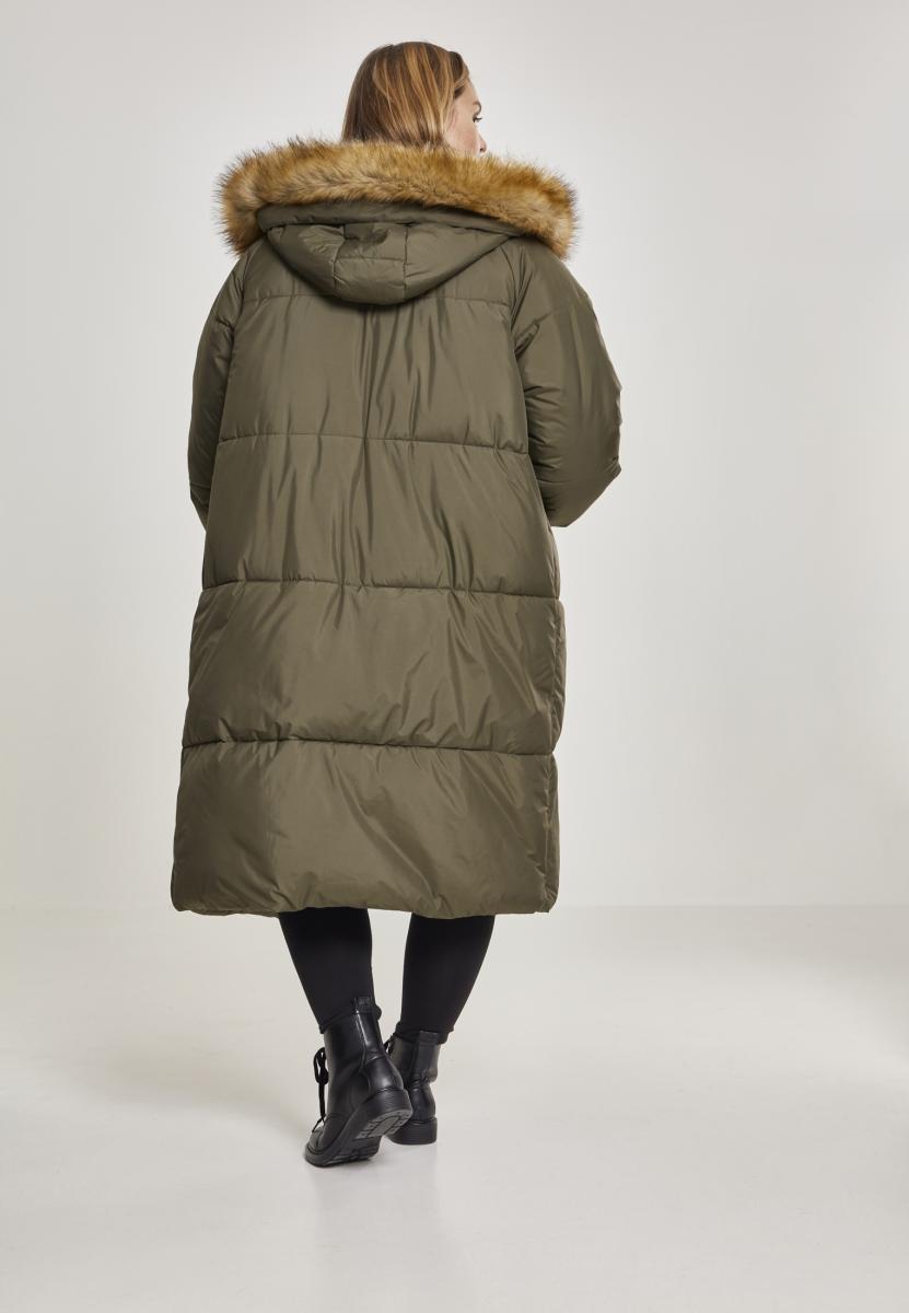 Ladies Oversize Faux Fur Puffer Coat darkolive/beige 3XL - variant image 2