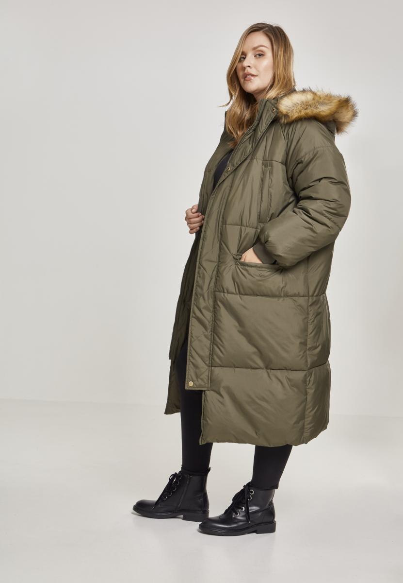 Ladies Oversize Faux Fur Puffer Coat darkolive/beige 3XL - variant image 1
