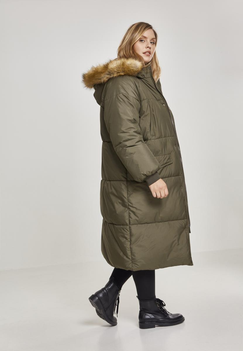 Ladies Oversize Faux Fur Puffer Coat darkolive/beige 3XL - variant image 3