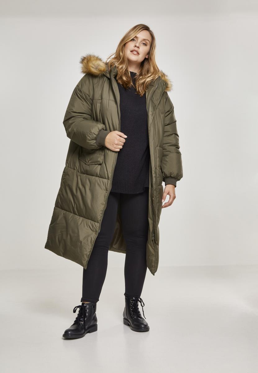 Ladies Oversize Faux Fur Puffer Coat darkolive/beige 3XL - variant image 4
