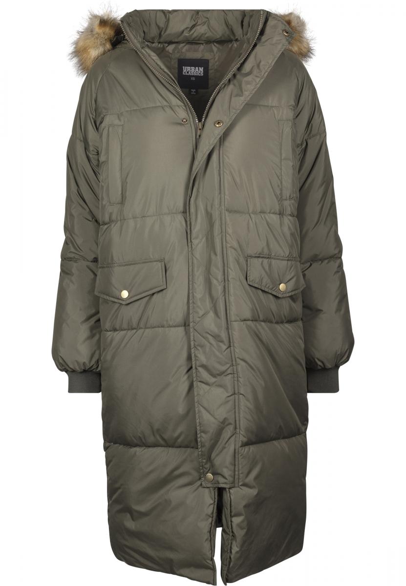 Ladies Oversize Faux Fur Puffer Coat darkolive/beige 3XL - variant image 10
