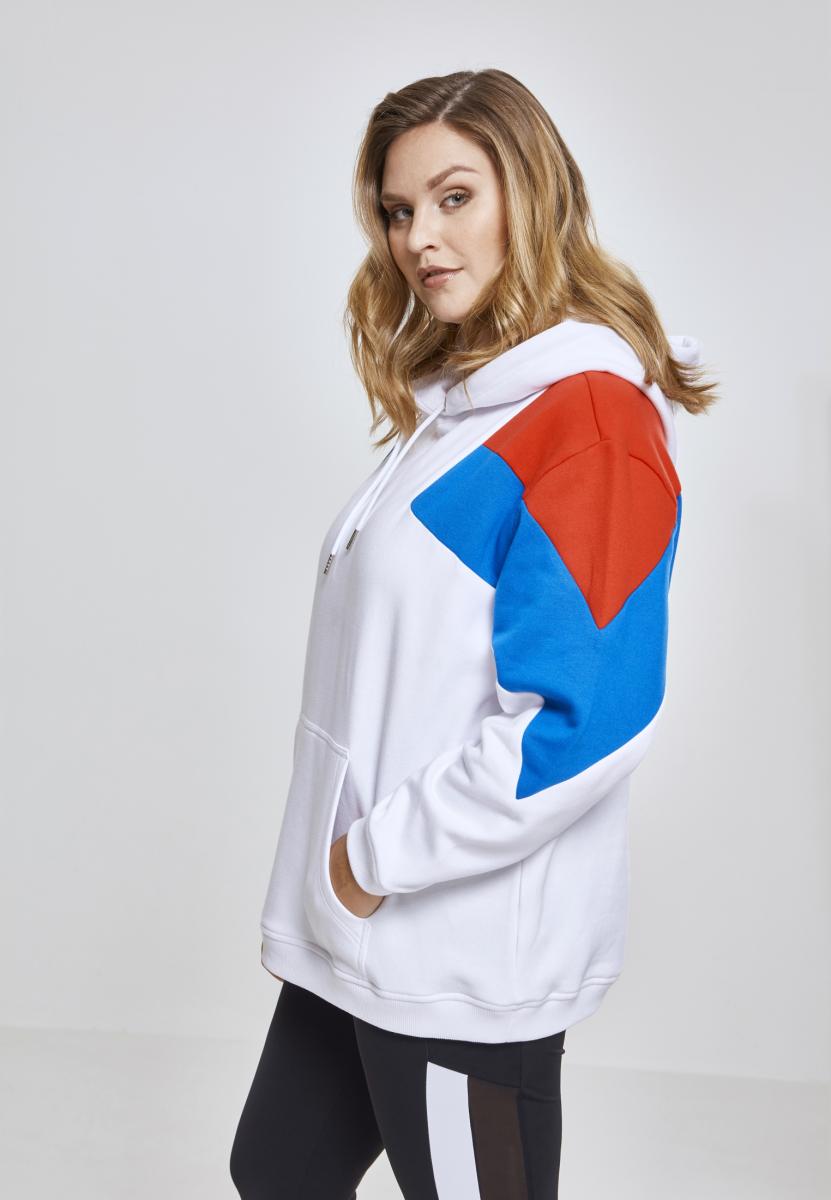 Ladies Oversize 3-Tone Block Hoody wht/firered/brightblue 3XL - variant image 1