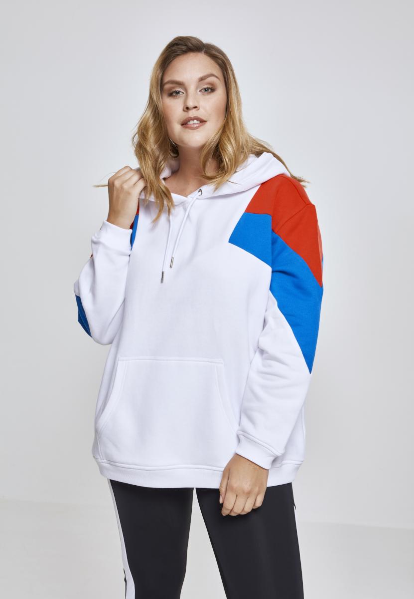 Ladies Oversize 3-Tone Block Hoody wht/firered/brightblue 3XL - alternate variant 1