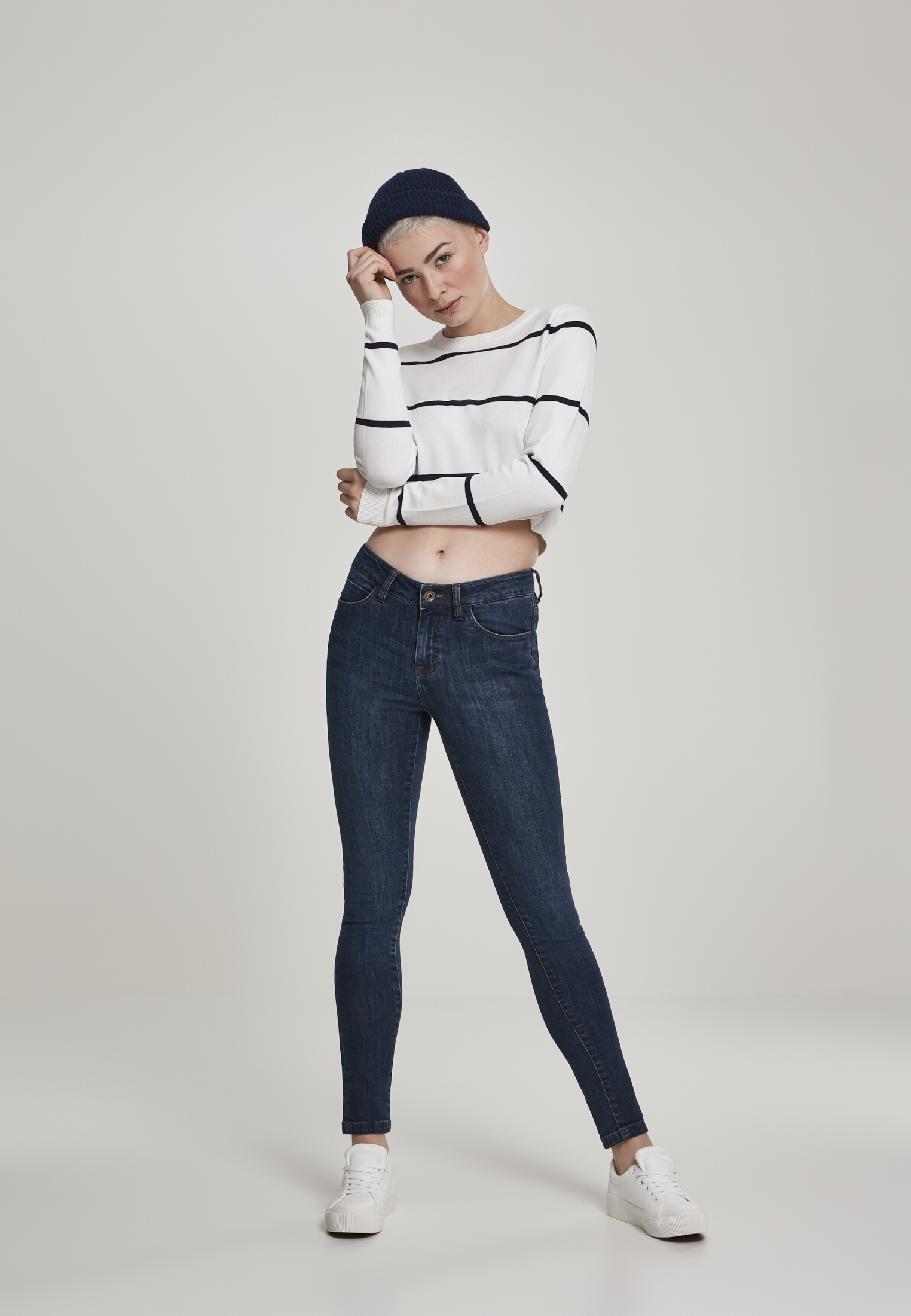 Ladies Short Striped Sweater white/navy L - variant image 5