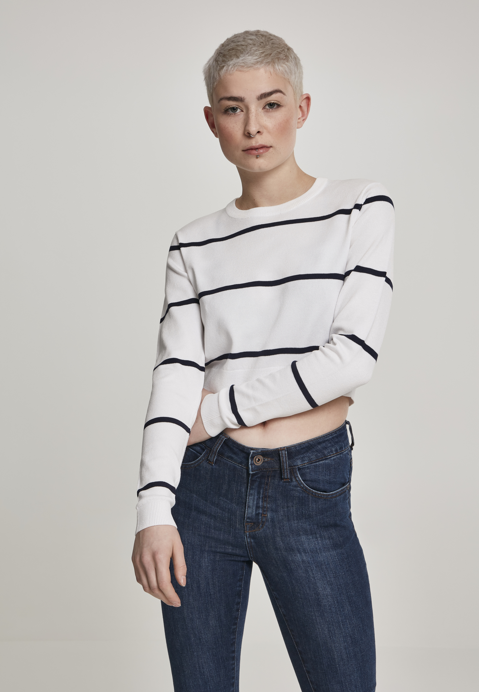 Ladies Short Striped Sweater white/navy L - variant image 6