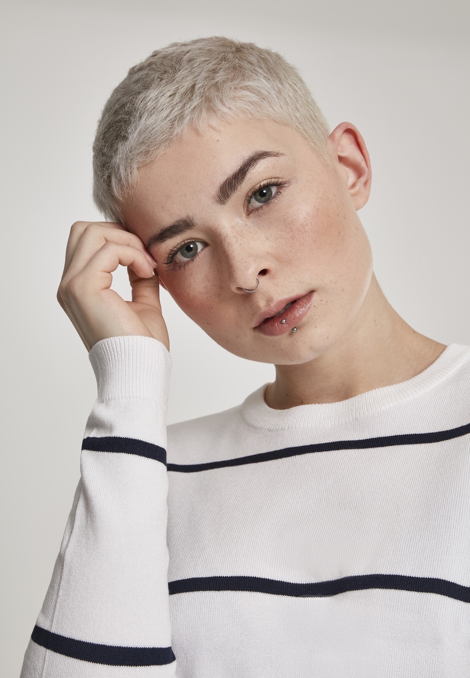 Ladies Short Striped Sweater white/navy L - variant image 8