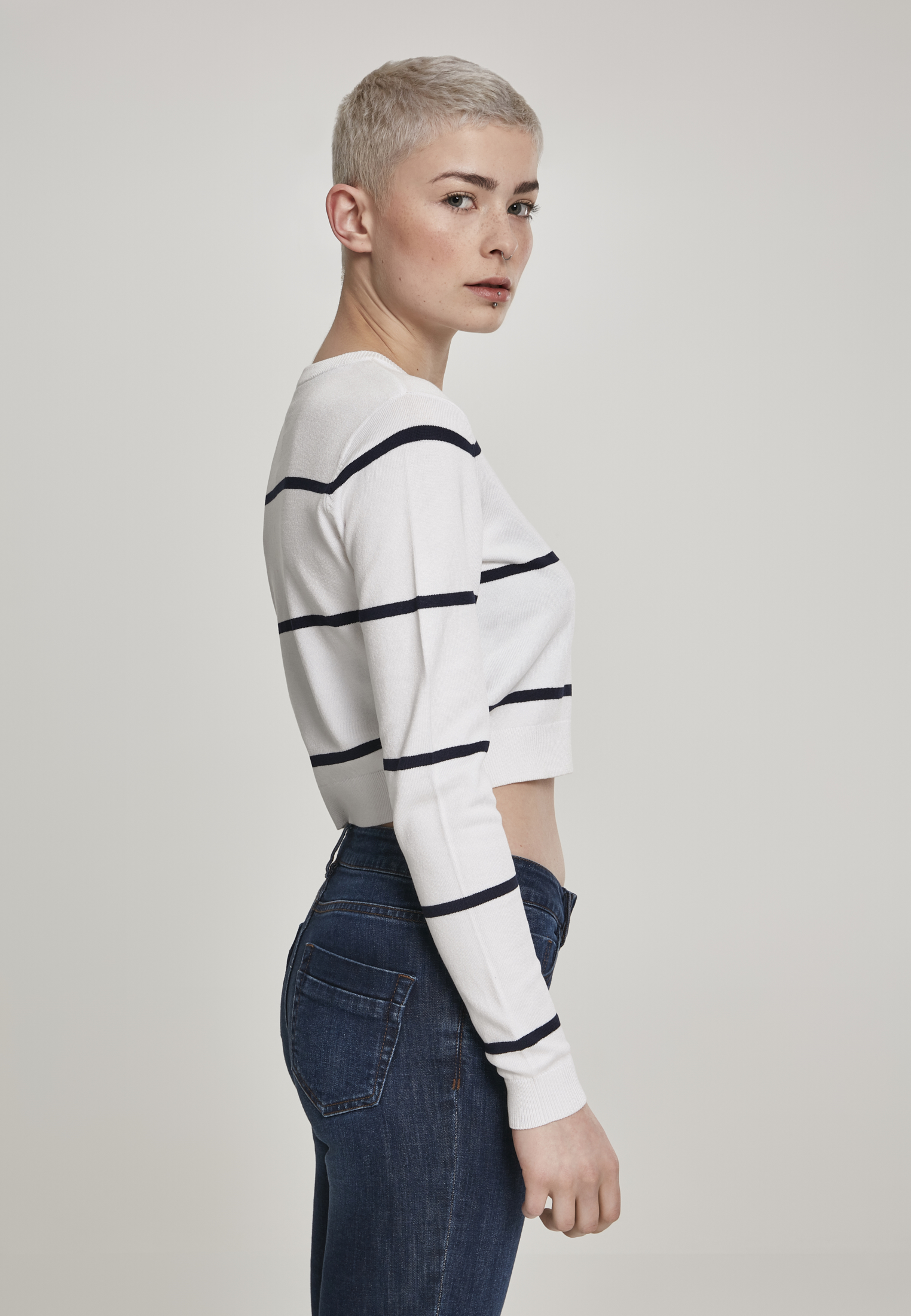 Ladies Short Striped Sweater white/navy L - variant image 3