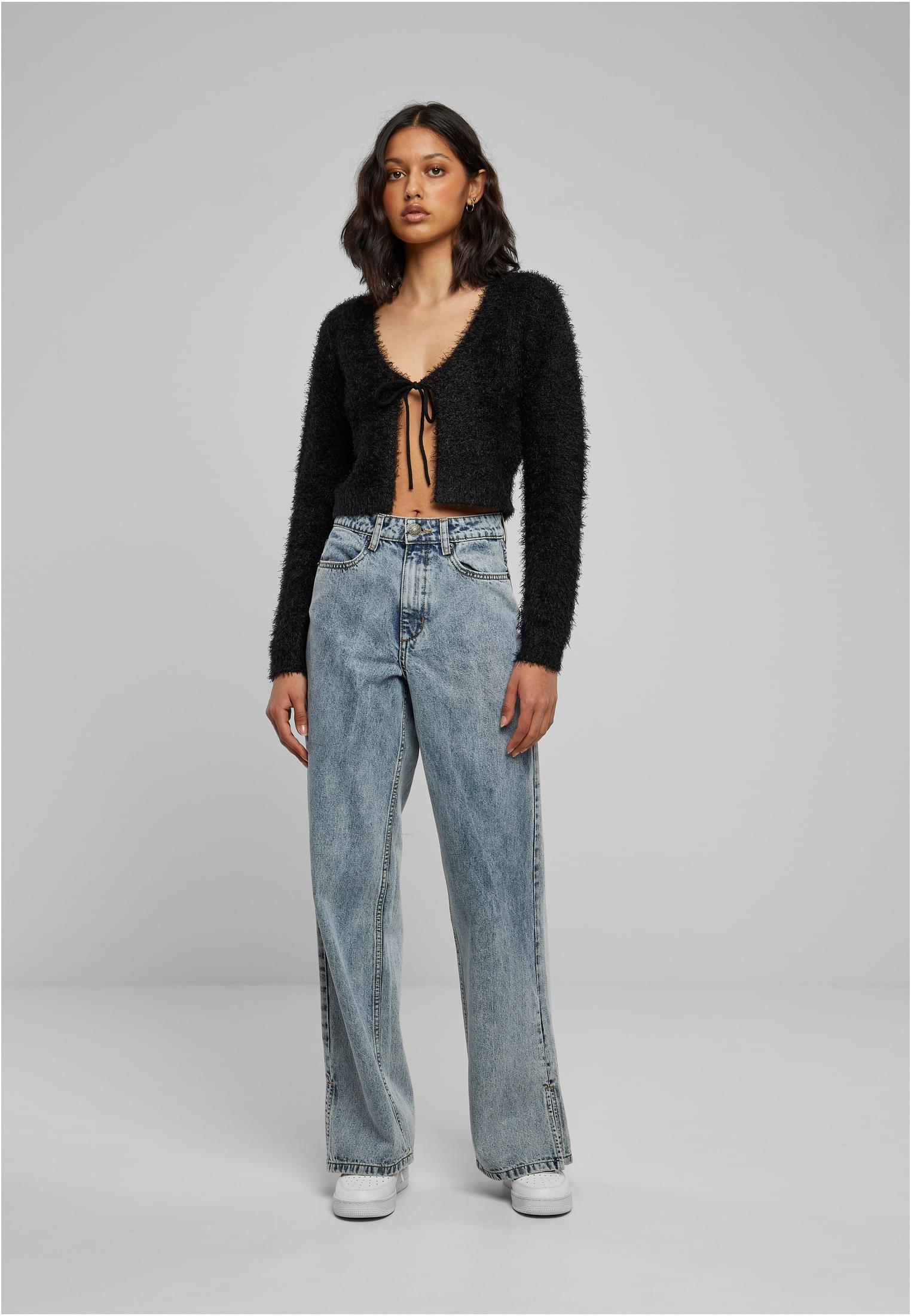 Ladies Tied Cropped Feather Cardigan black 3XL - variant image 4