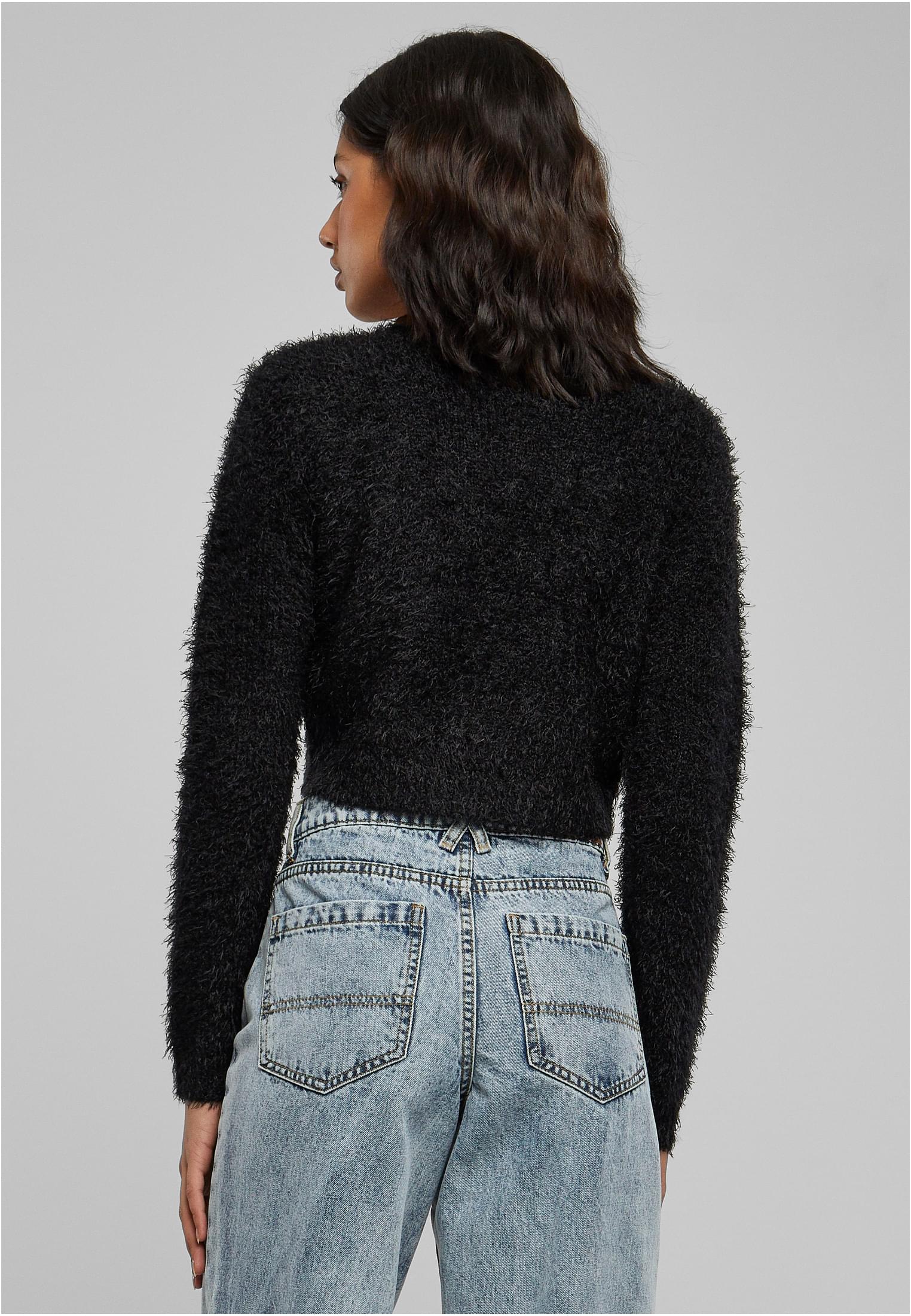 Ladies Tied Cropped Feather Cardigan black 3XL - variant image 2