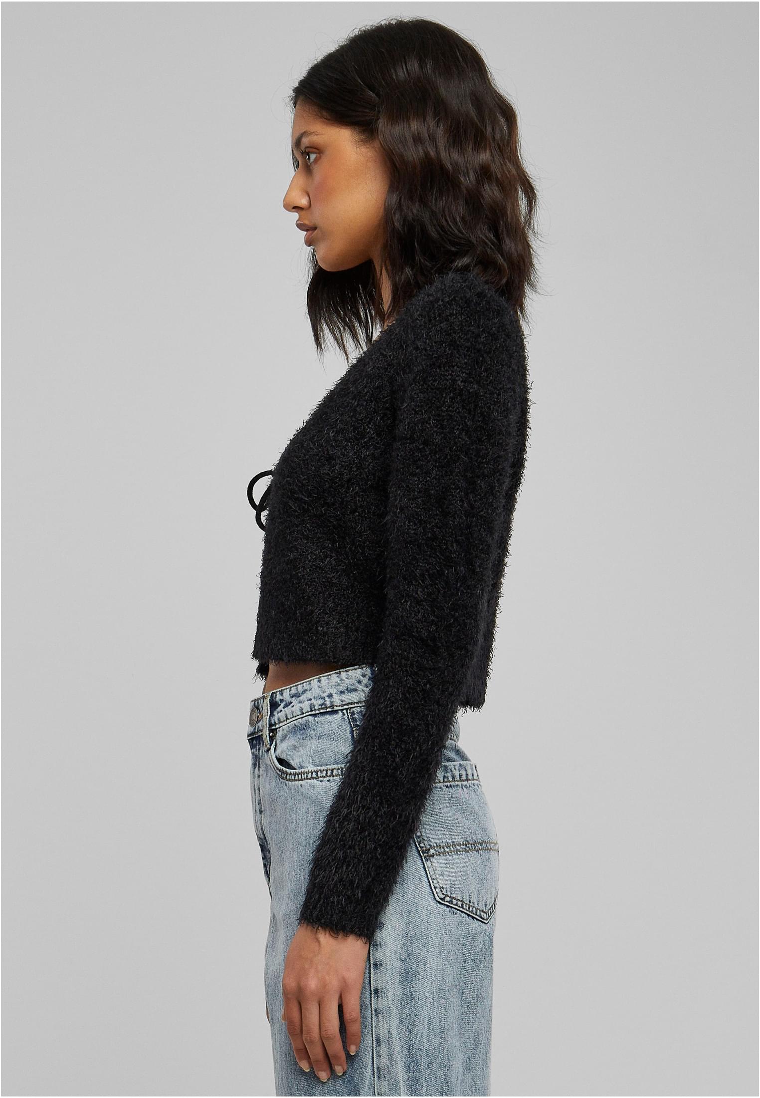 Ladies Tied Cropped Feather Cardigan black 3XL - variant image 1