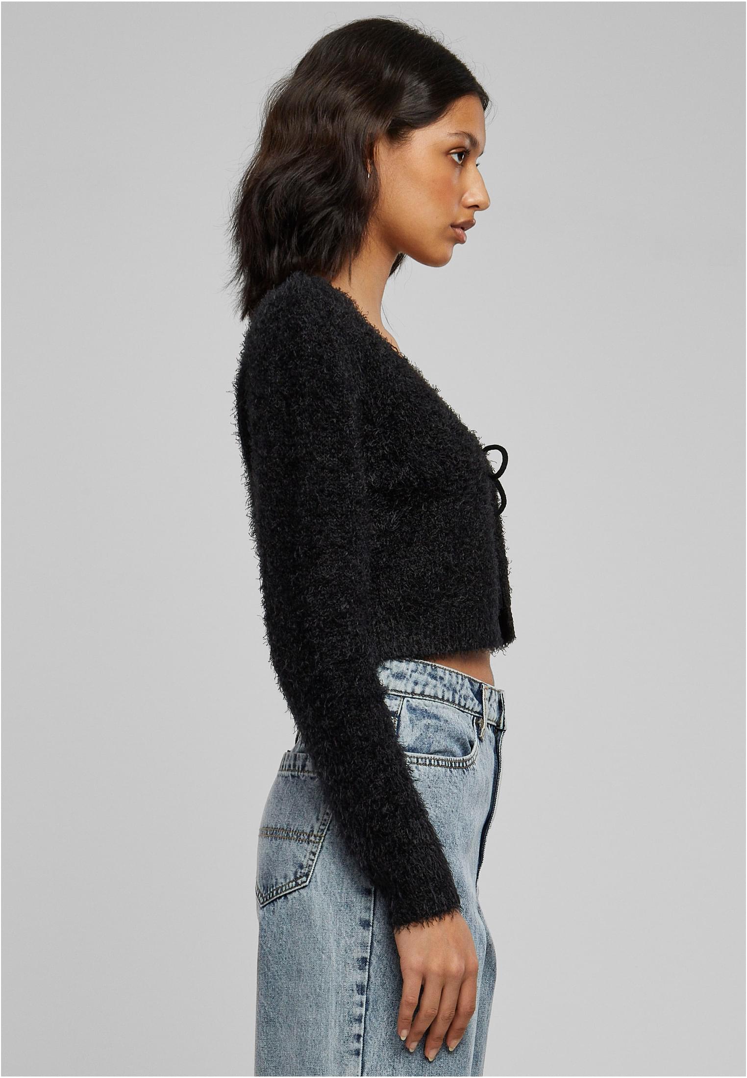Ladies Tied Cropped Feather Cardigan black 3XL - variant image 3
