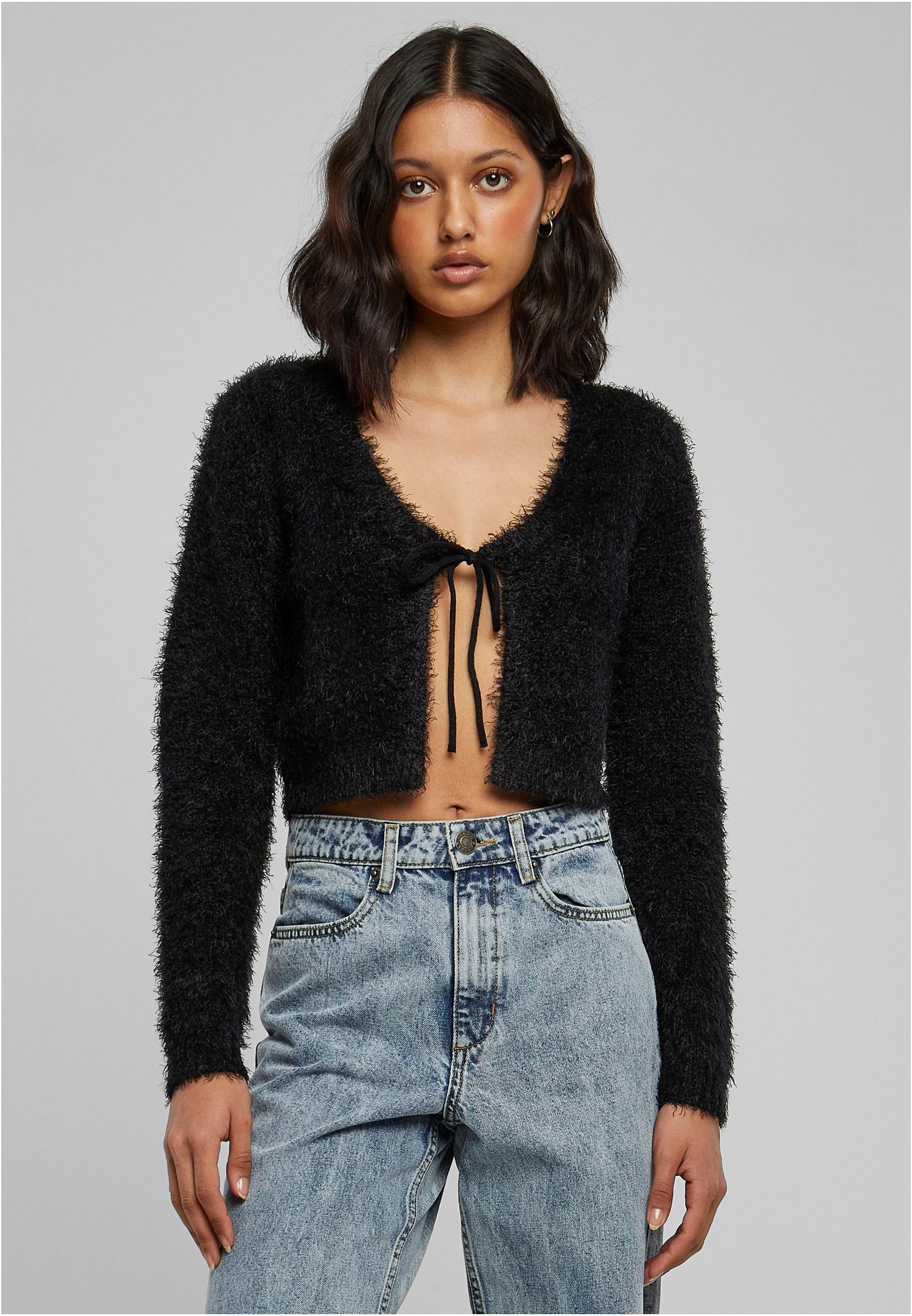 Ladies Tied Cropped Feather Cardigan black 3XL - alternate variant 1