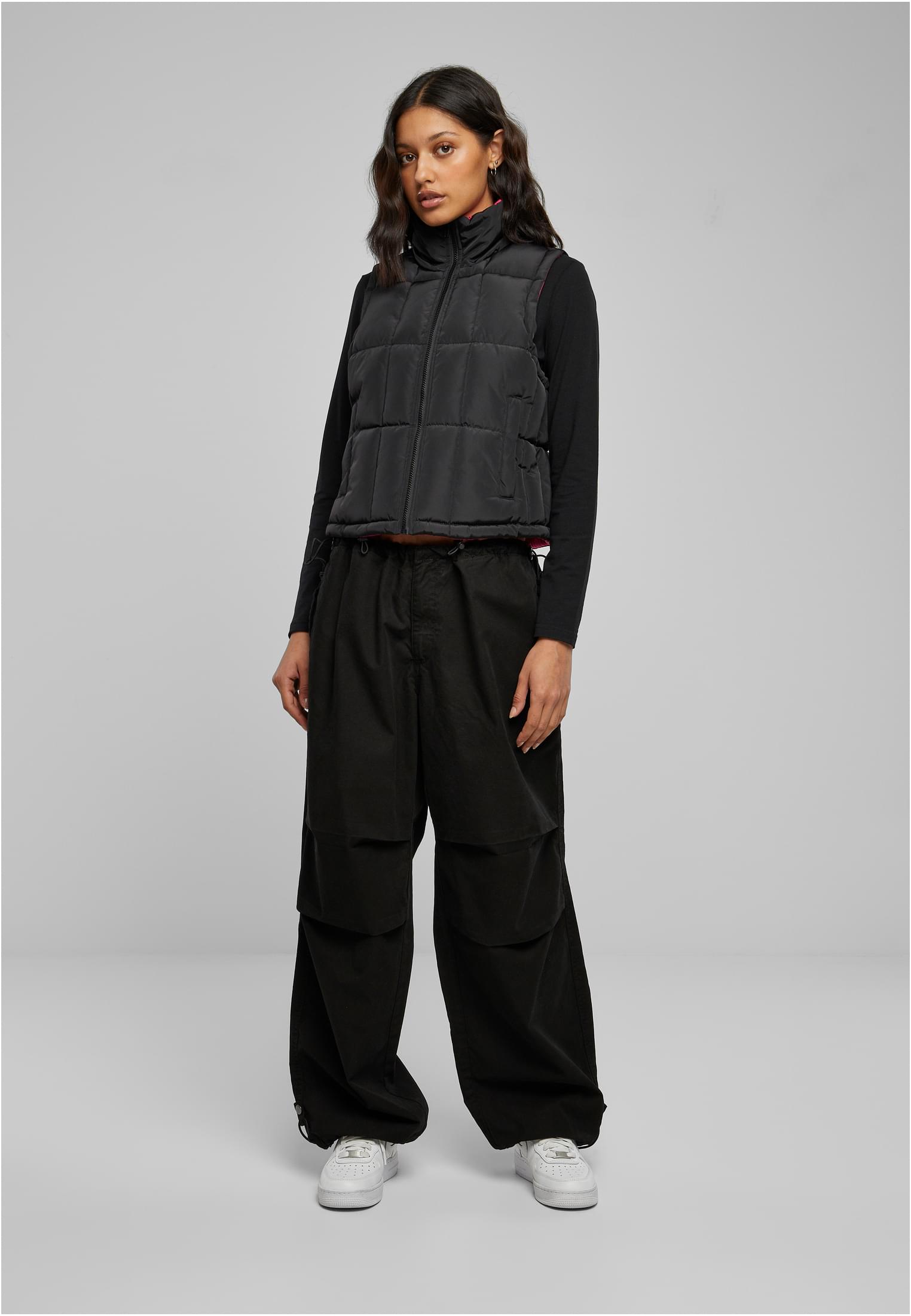Ladies Reversible Cropped Puffer Vest black/fuchsia 3XL - variant image 4