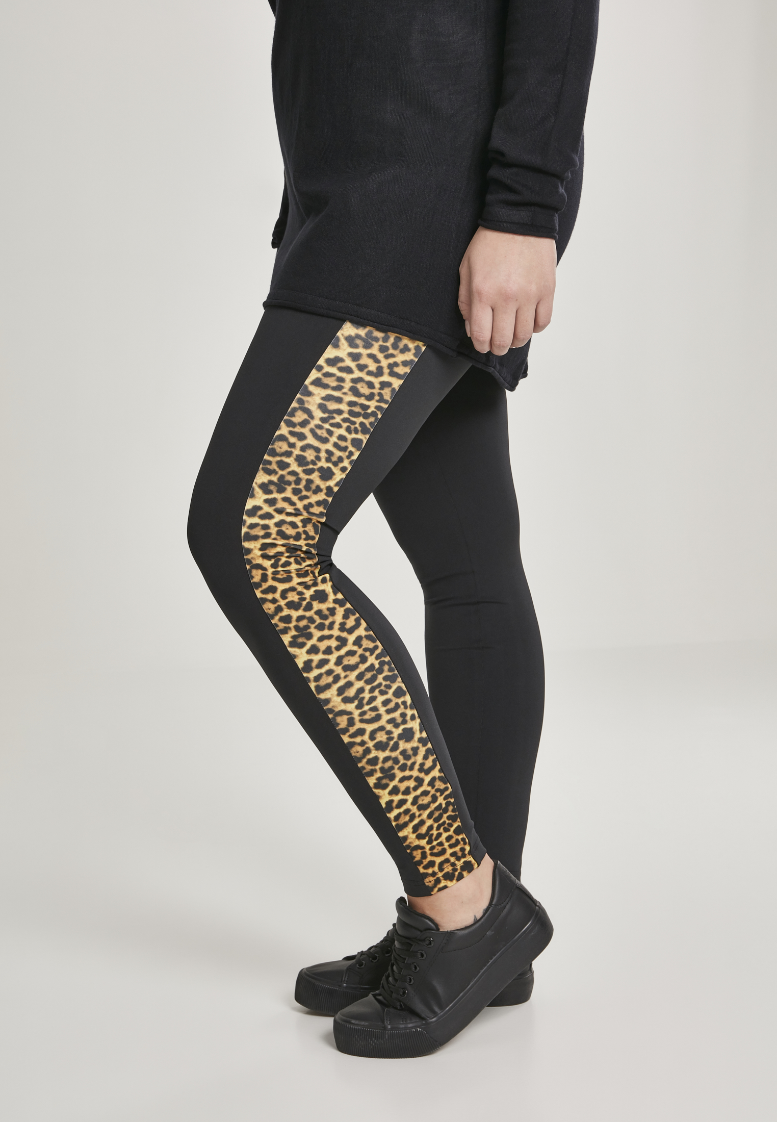 Ladies Side Striped Pattern Leggings blk/leo 3XL - variant image 1