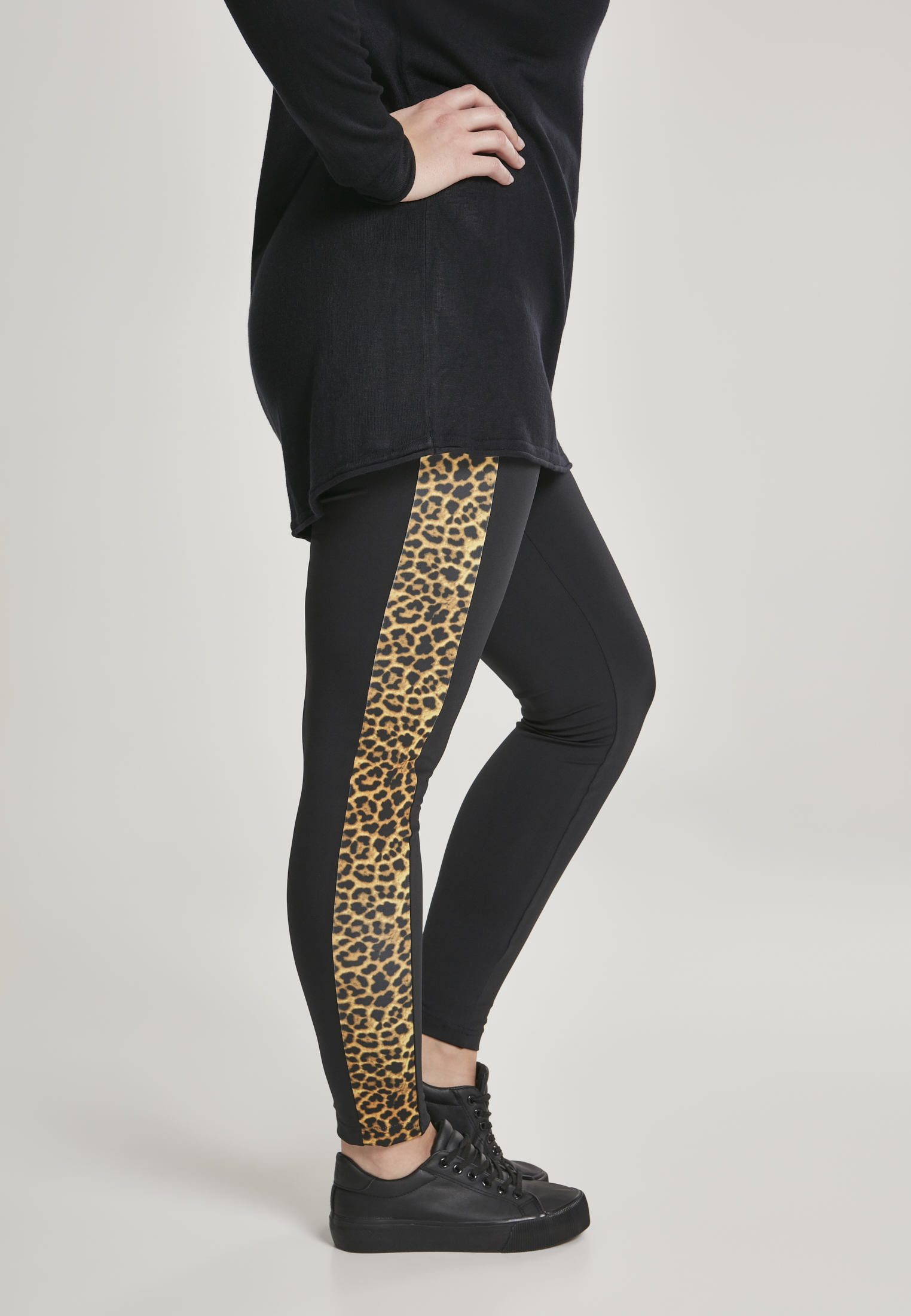 Ladies Side Striped Pattern Leggings blk/leo 3XL - variant image 3