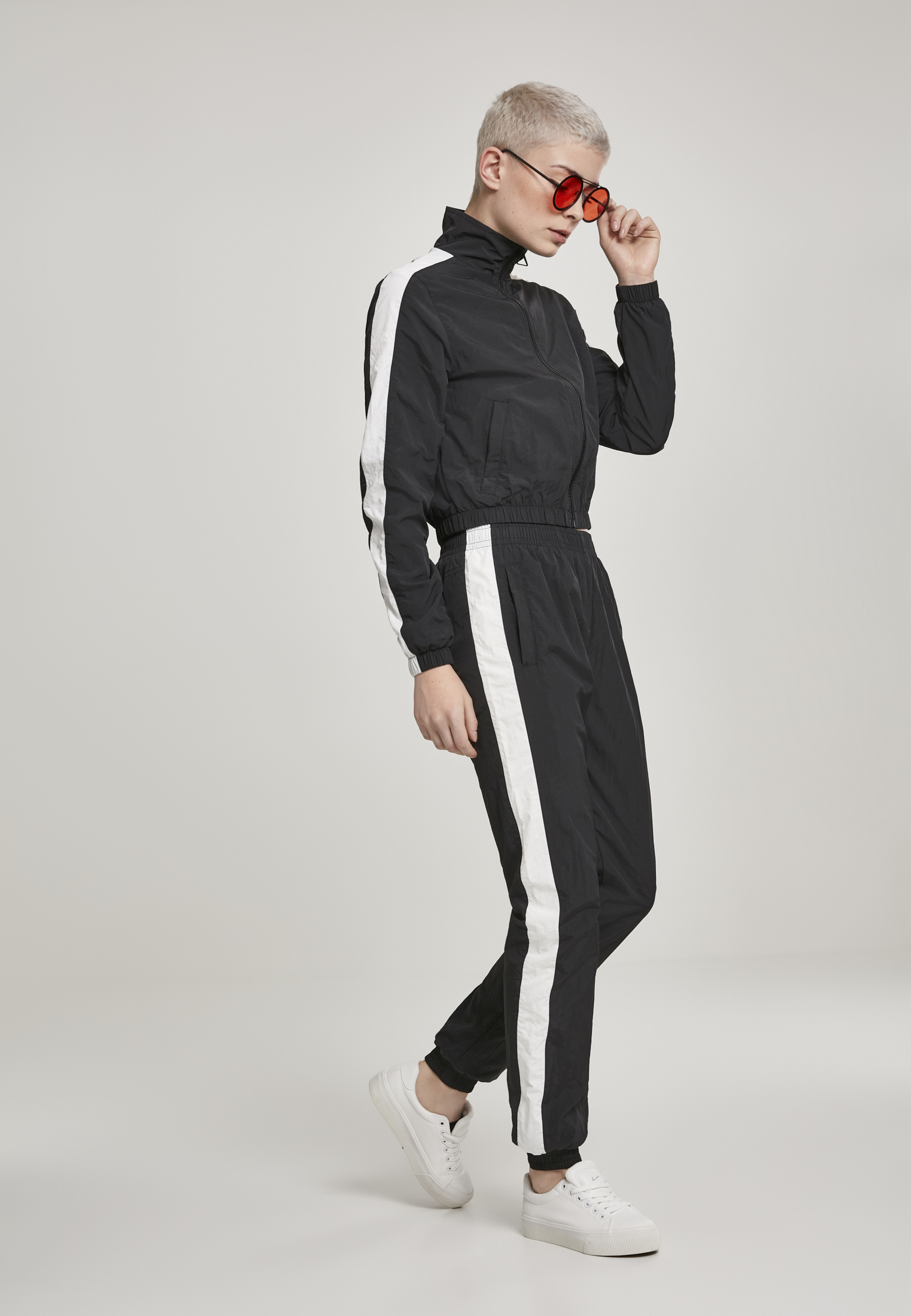 Ladies Short Striped Crinkle Track Jacket blk/wht L - variant image 5