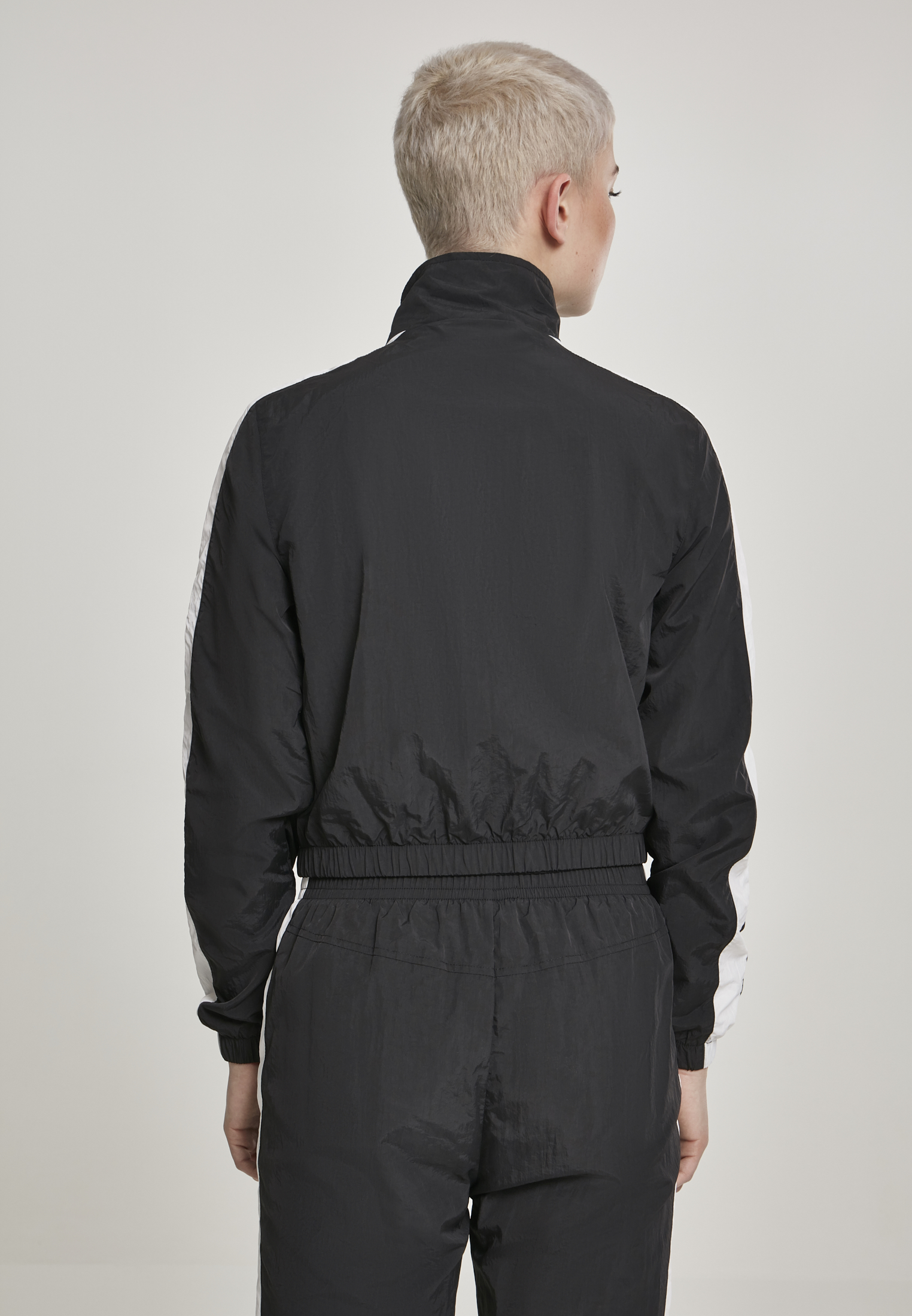 Ladies Short Striped Crinkle Track Jacket blk/wht L - variant image 2