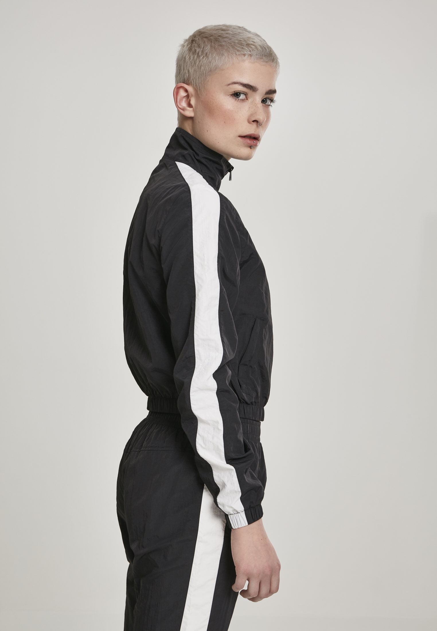 Ladies Short Striped Crinkle Track Jacket blk/wht L - variant image 3