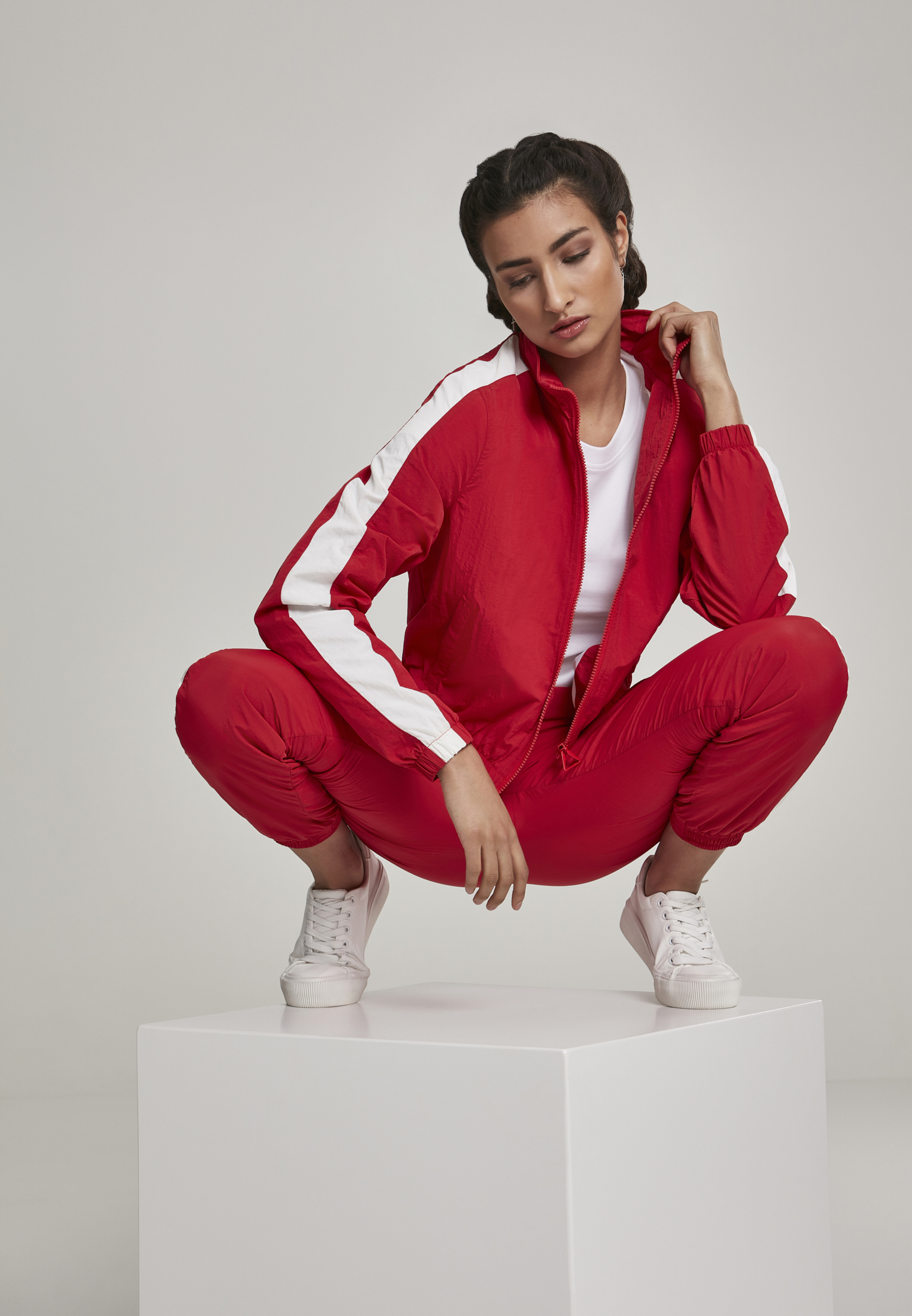 Ladies Short Striped Crinkle Track Jacket red/wht L - variant image 9