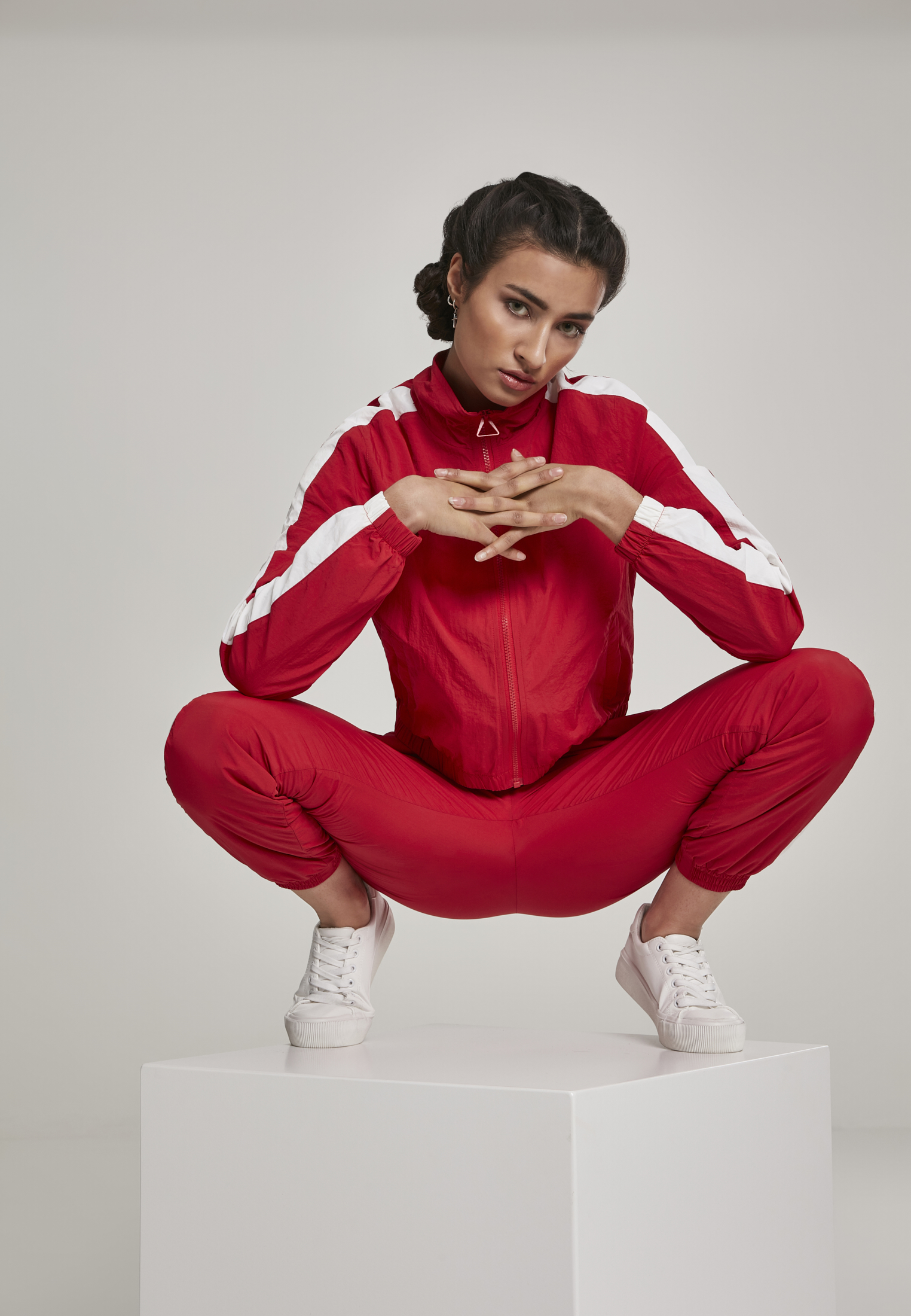 Ladies Short Striped Crinkle Track Jacket red/wht L - variant image 7