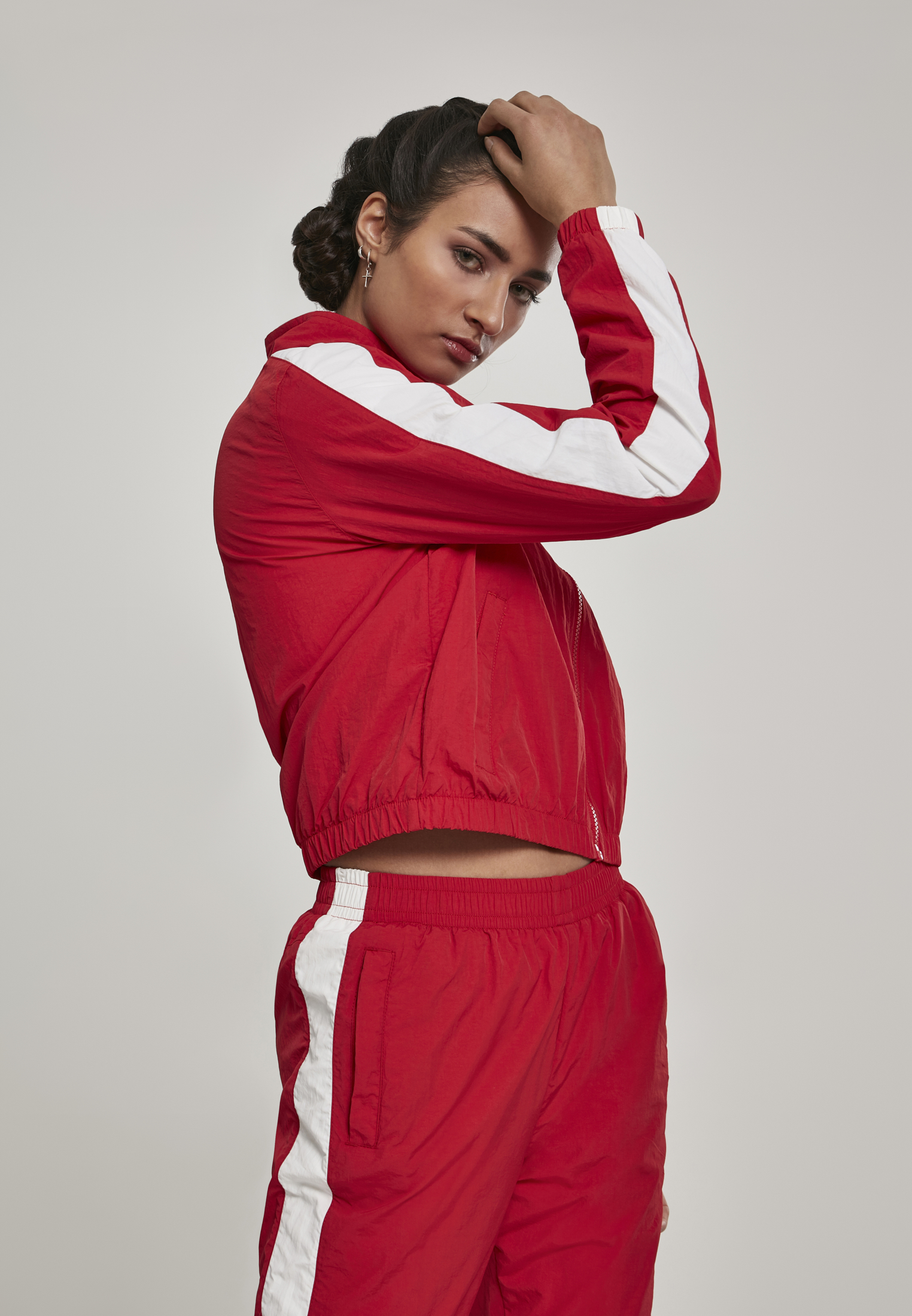Ladies Short Striped Crinkle Track Jacket red/wht L - variant image 4