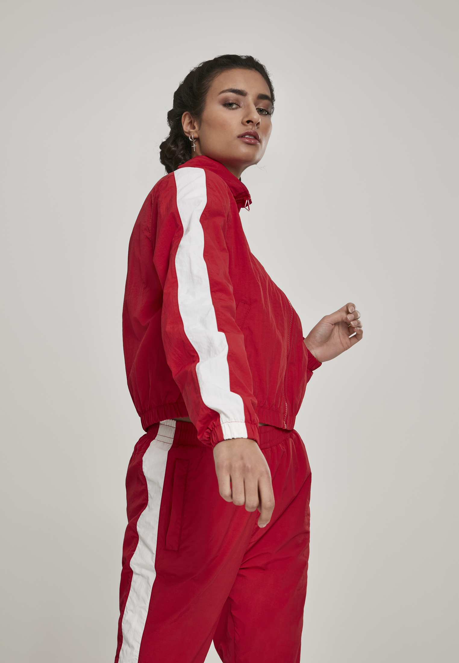 Ladies Short Striped Crinkle Track Jacket red/wht L - variant image 5