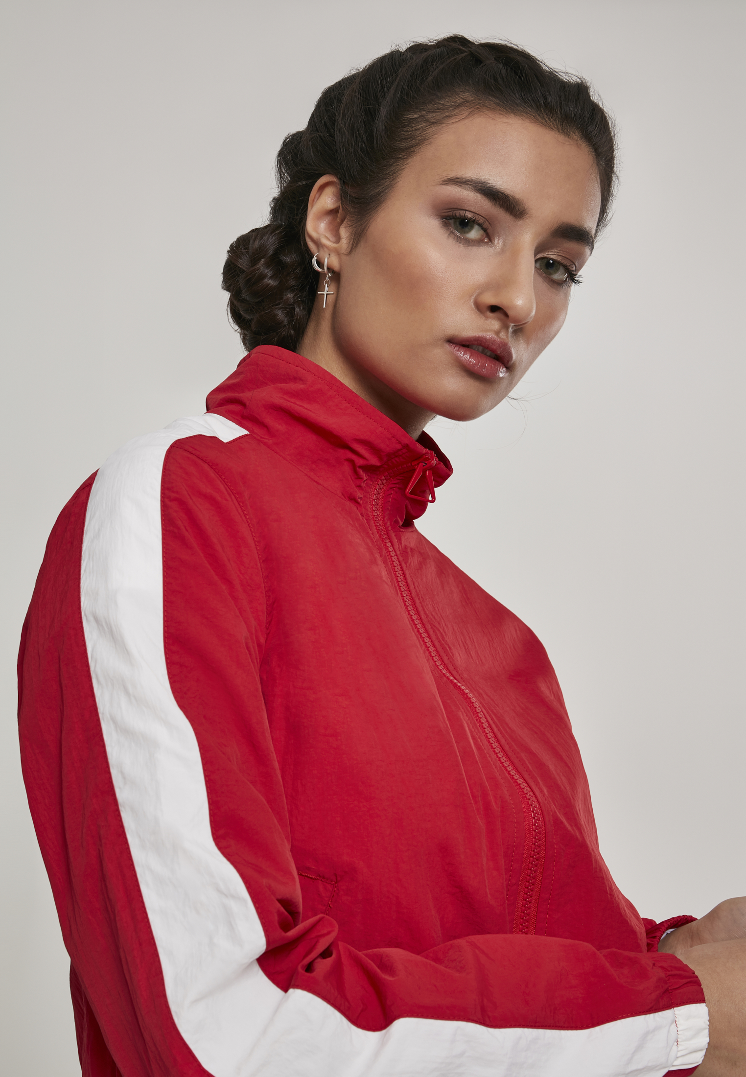 Ladies Short Striped Crinkle Track Jacket red/wht L - variant image 6