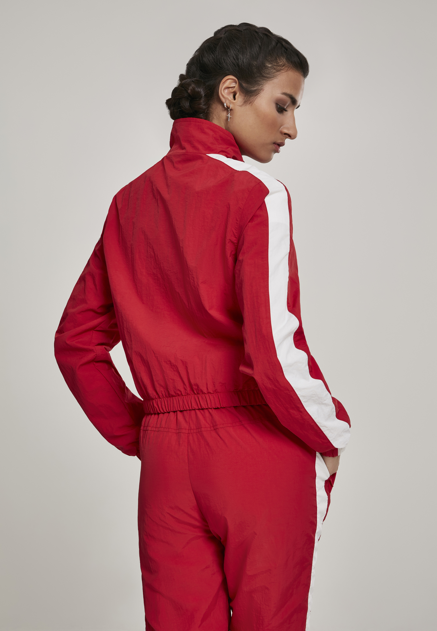 Ladies Short Striped Crinkle Track Jacket red/wht L - variant image 2
