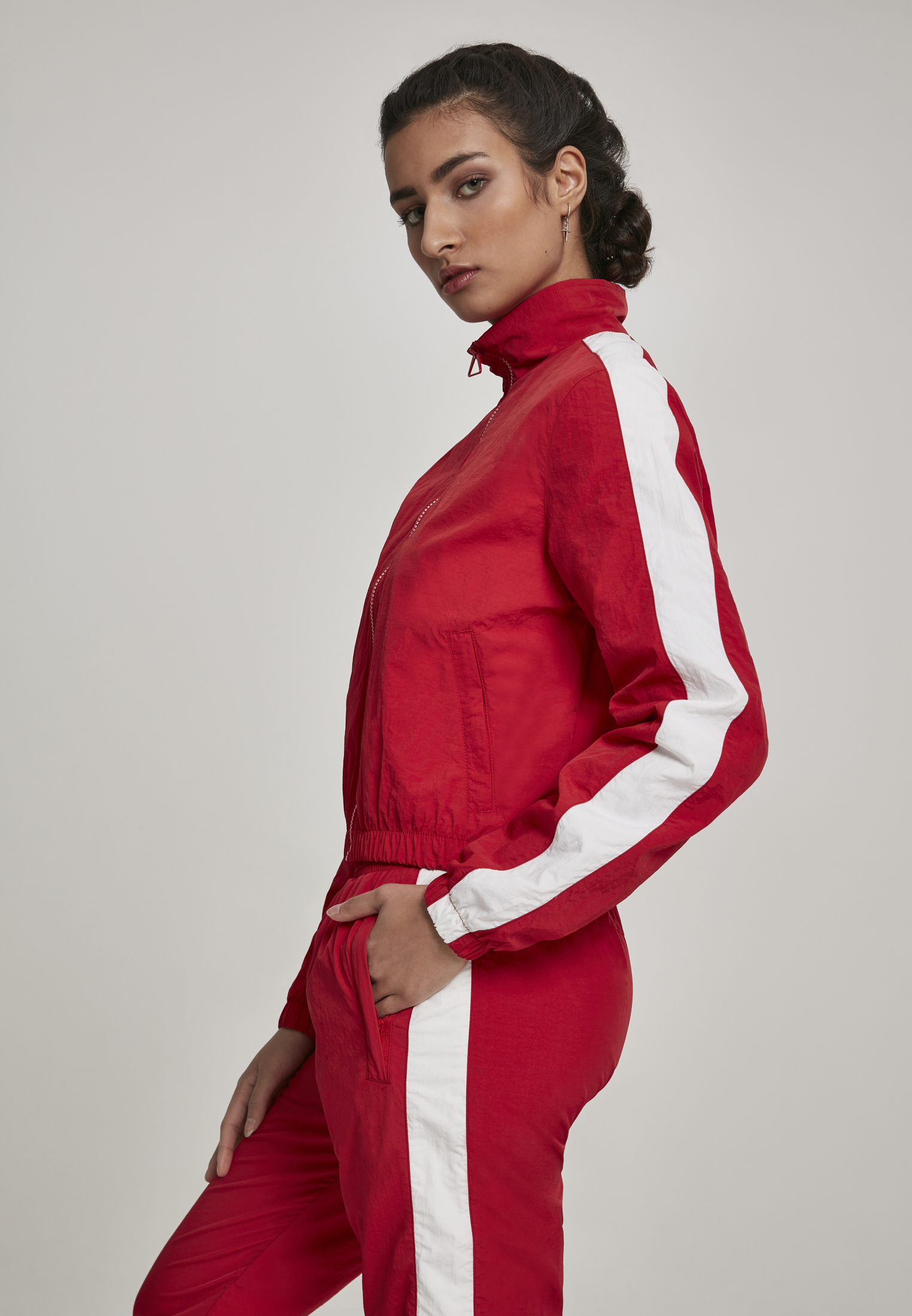 Ladies Short Striped Crinkle Track Jacket red/wht L - variant image 1