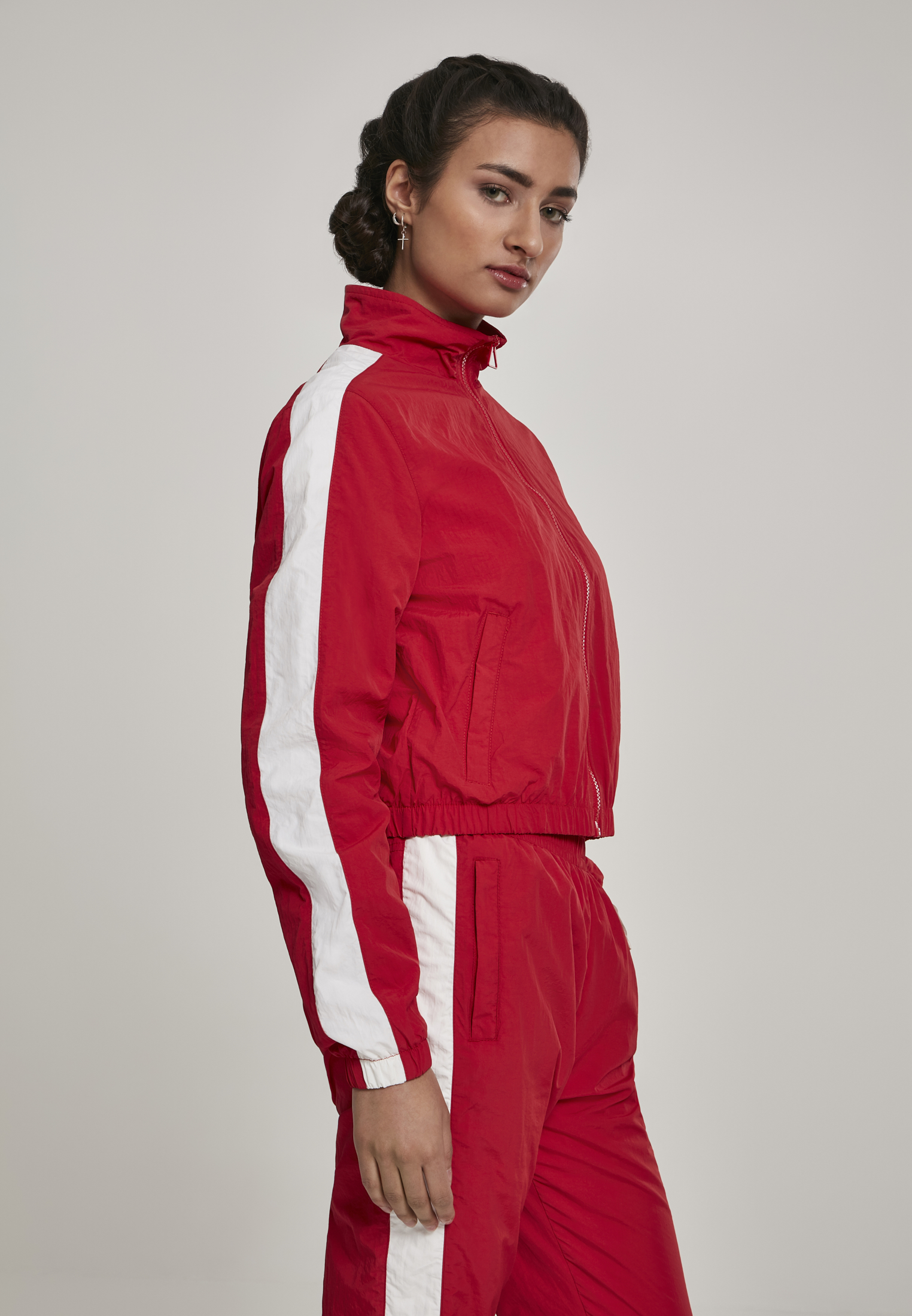 Ladies Short Striped Crinkle Track Jacket red/wht L - variant image 3