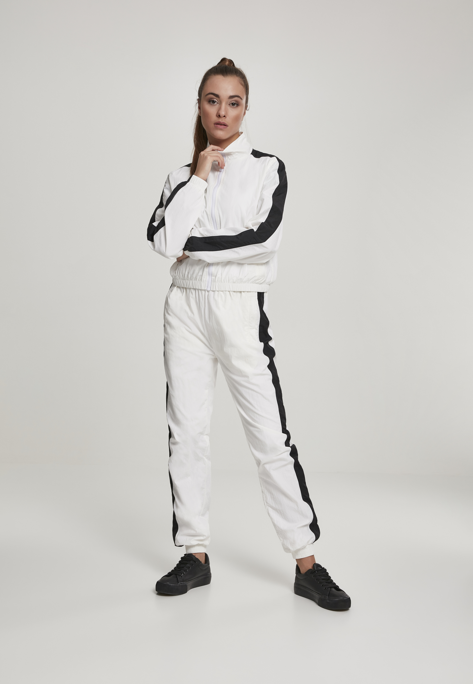 Ladies Short Striped Crinkle Track Jacket wht/blk L - variant image 9