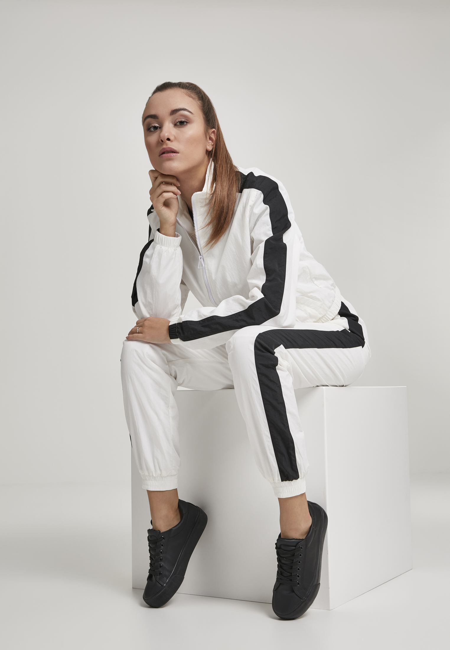 Ladies Short Striped Crinkle Track Jacket wht/blk L - variant image 6