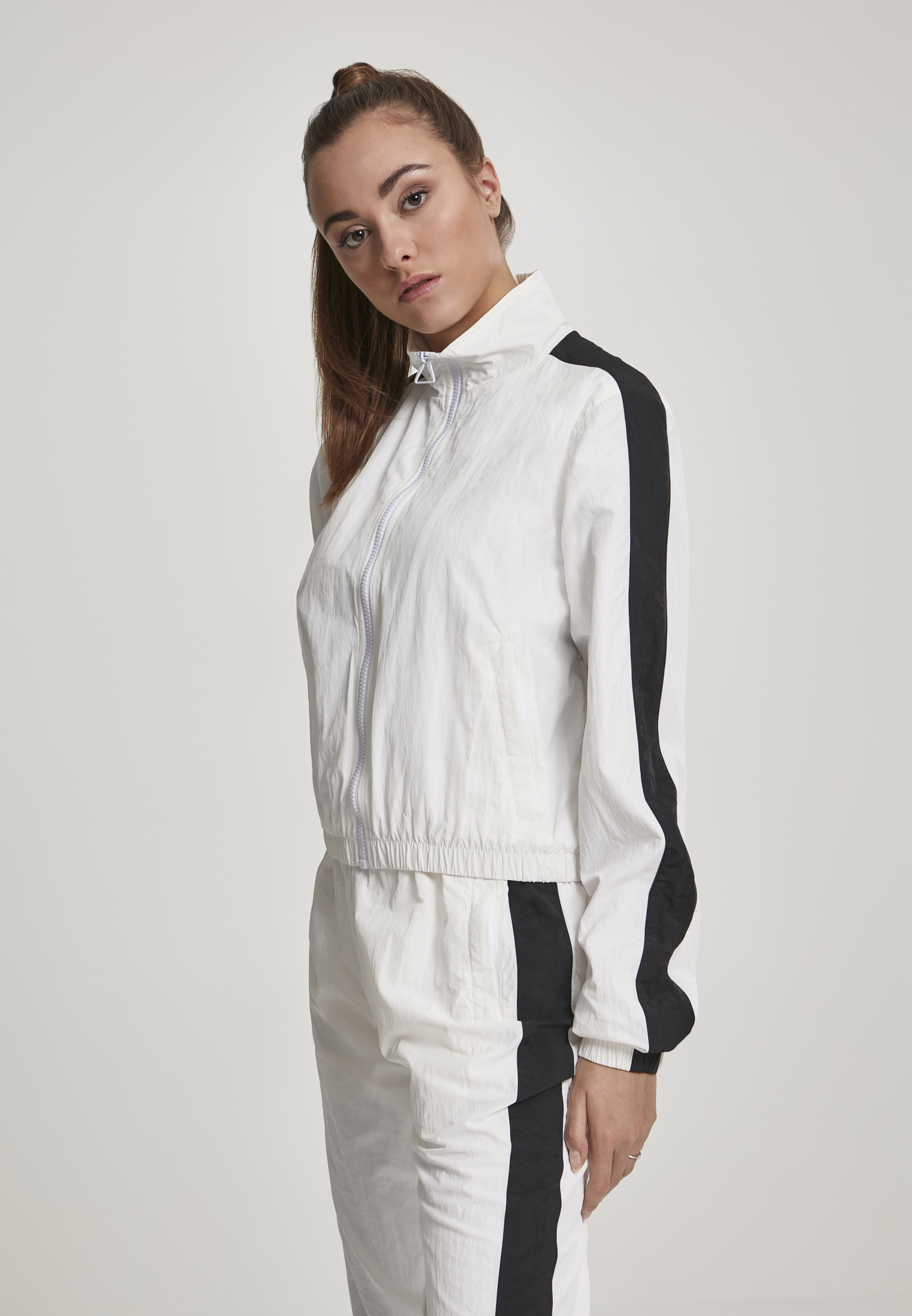 Ladies Short Striped Crinkle Track Jacket wht/blk L - variant image 8