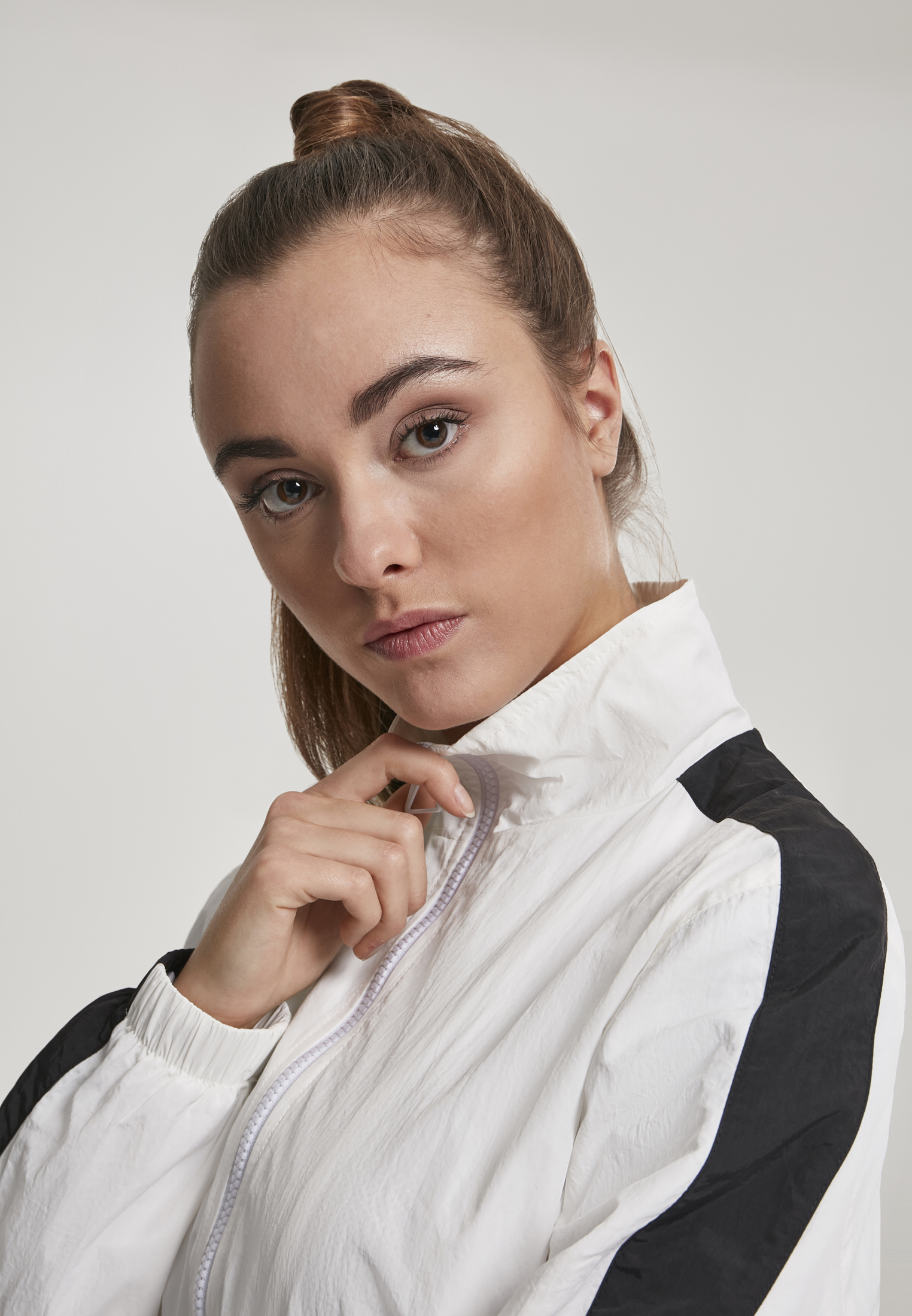 Ladies Short Striped Crinkle Track Jacket wht/blk L - variant image 5