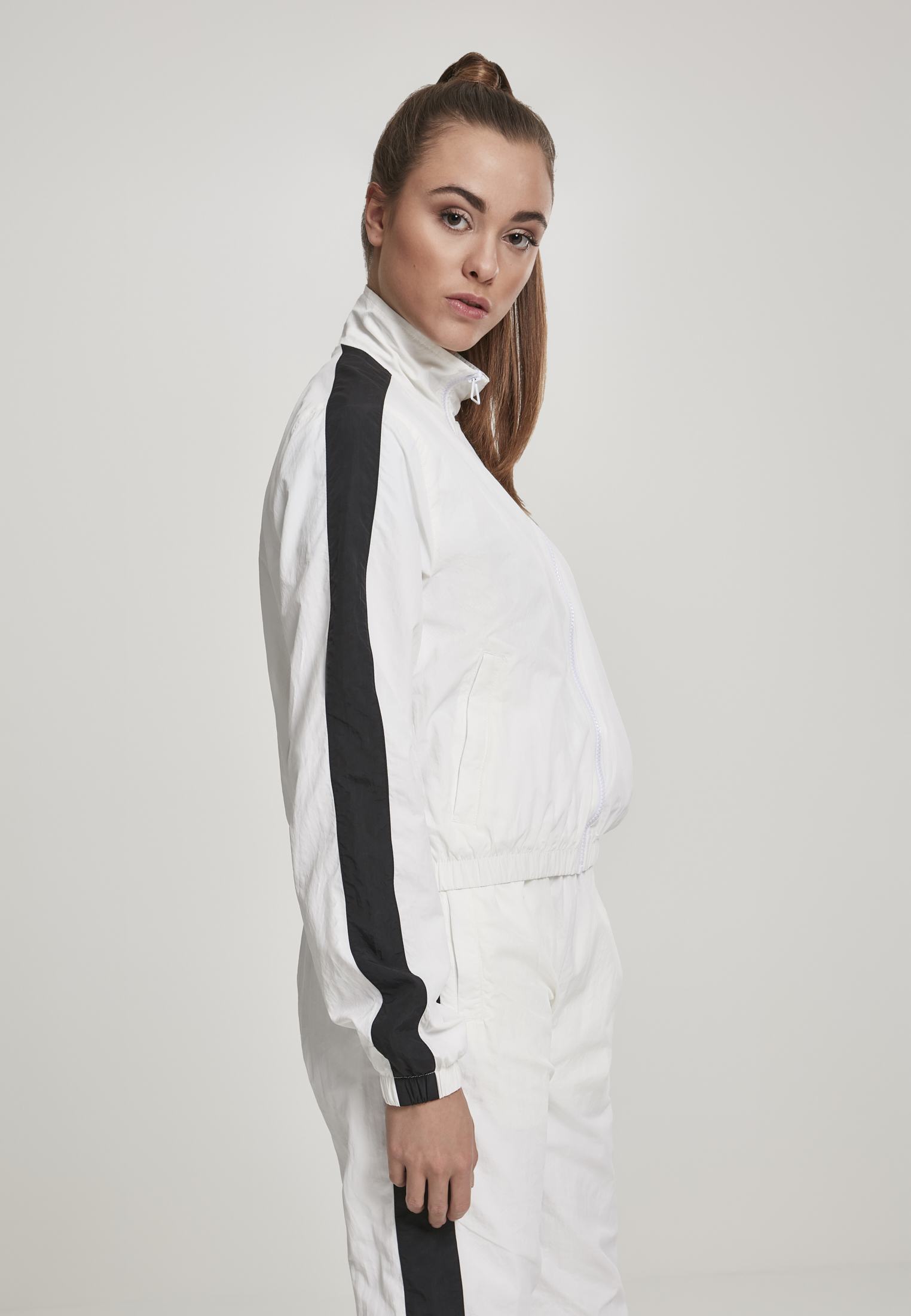 Ladies Short Striped Crinkle Track Jacket wht/blk L - variant image 3