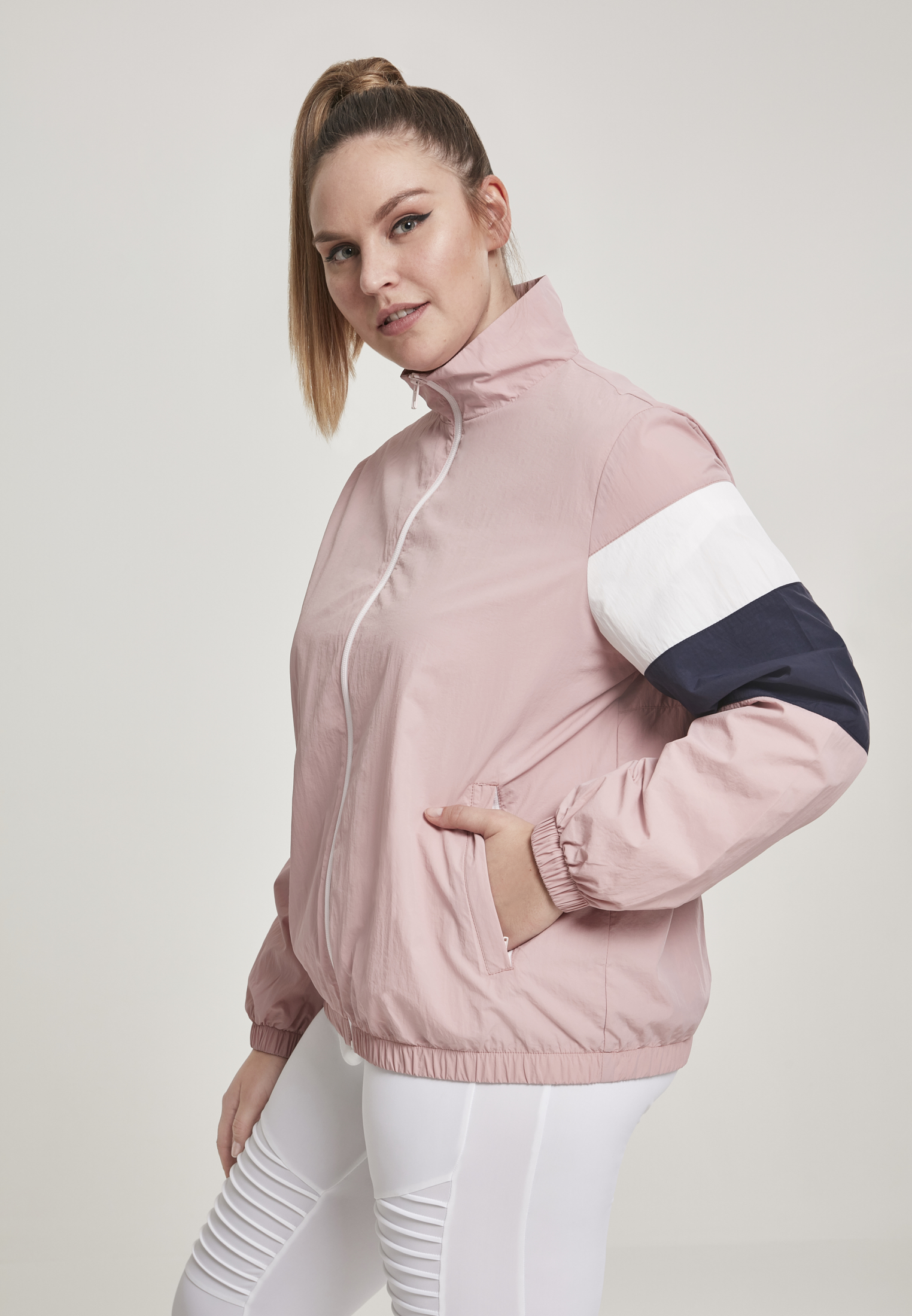 Ladies 3-Tone Crinkle Track Jacket darkrose/nvy/wht 3XL - variant image 2