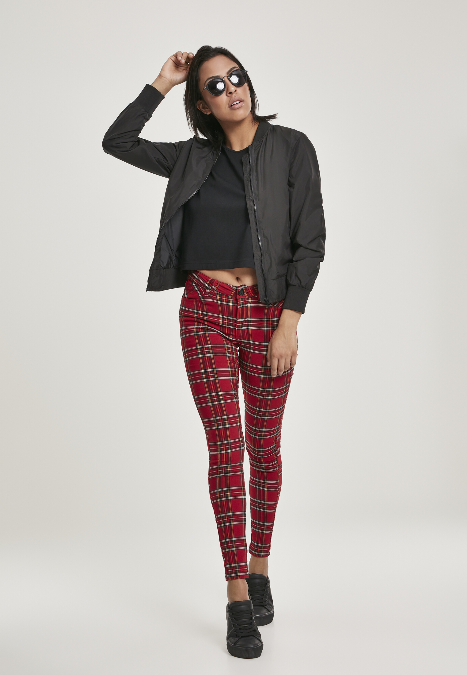 Ladies Skinny Tartan Pants red/blk 26 - variant image 4