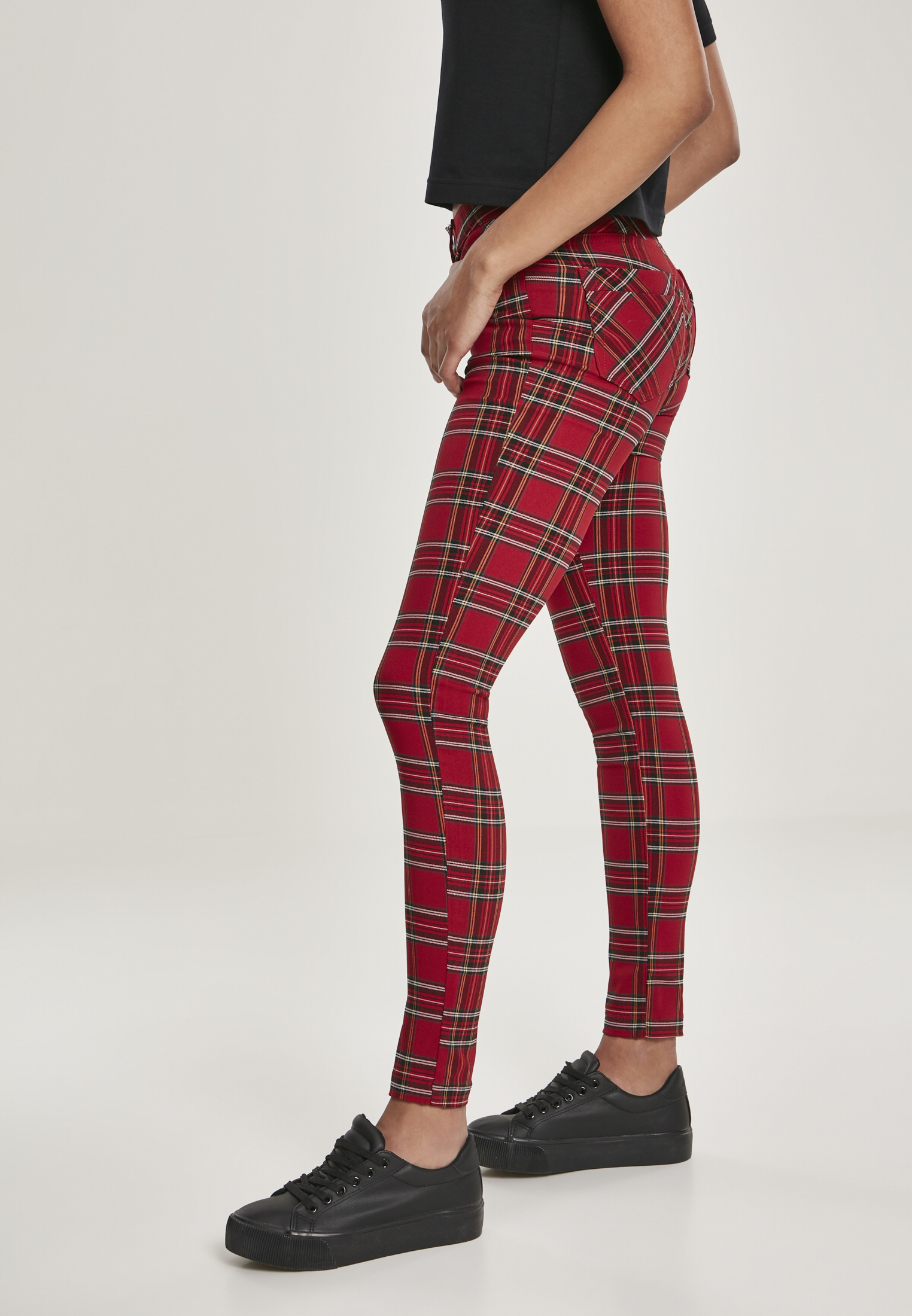 Ladies Skinny Tartan Pants red/blk 26 - variant image 1