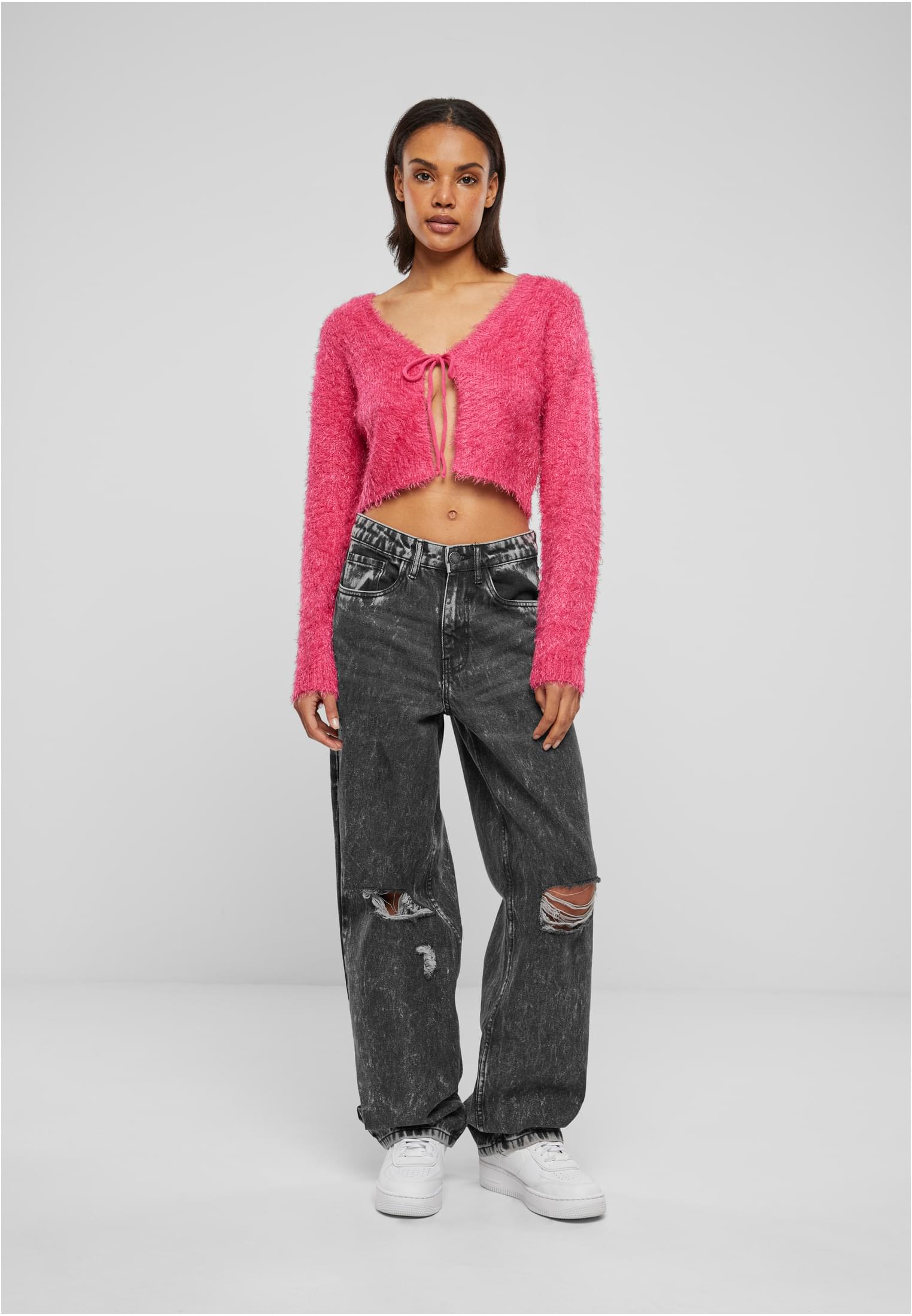 Ladies Tied Cropped Feather Cardigan hibiskuspink 3XL - variant image 4