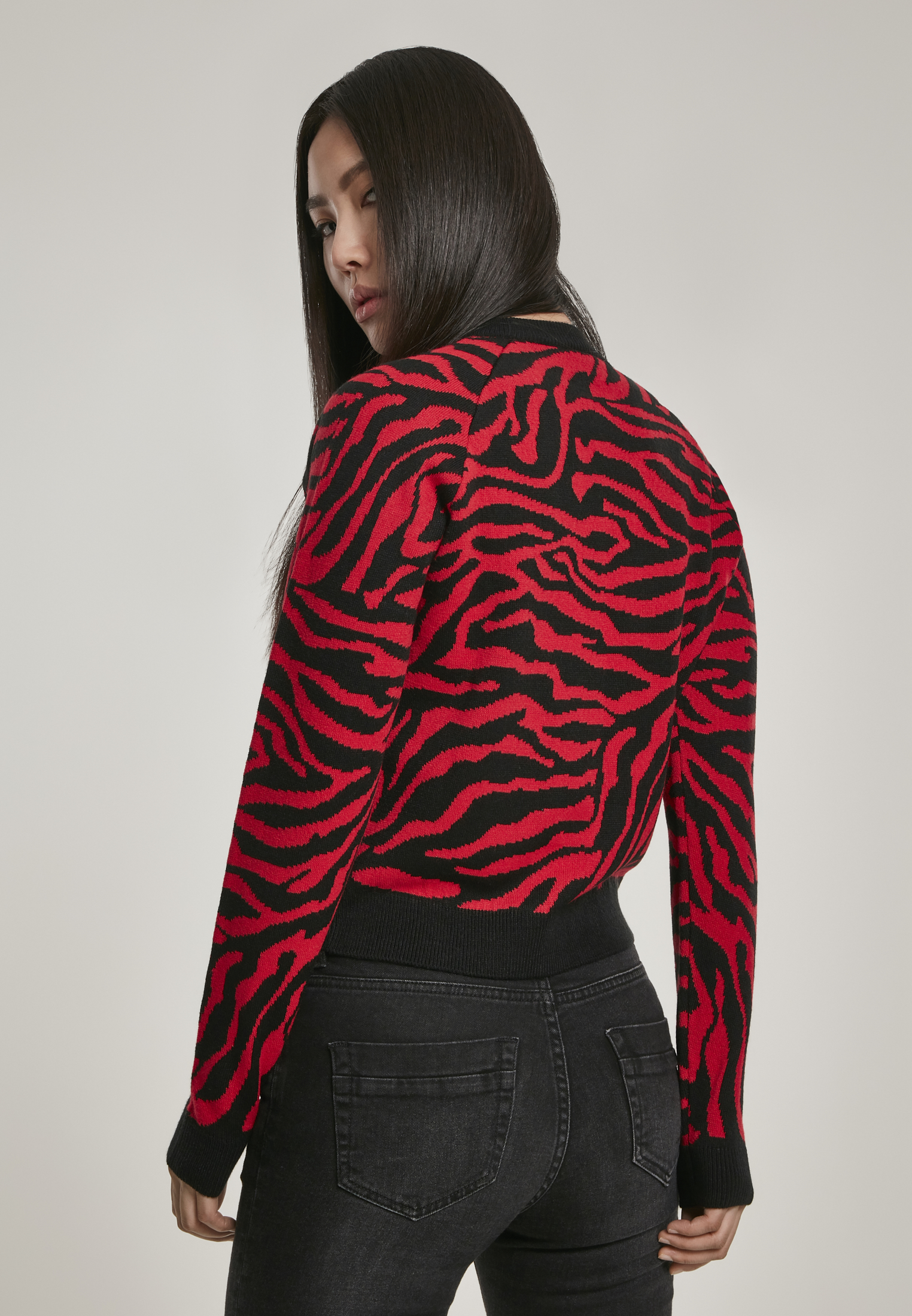 Ladies Short Tiger Sweater blk/firered M - variant image 1
