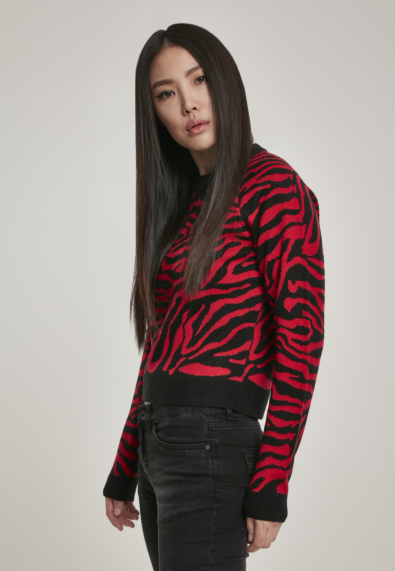 Ladies Short Tiger Sweater blk/firered M - variant image 2