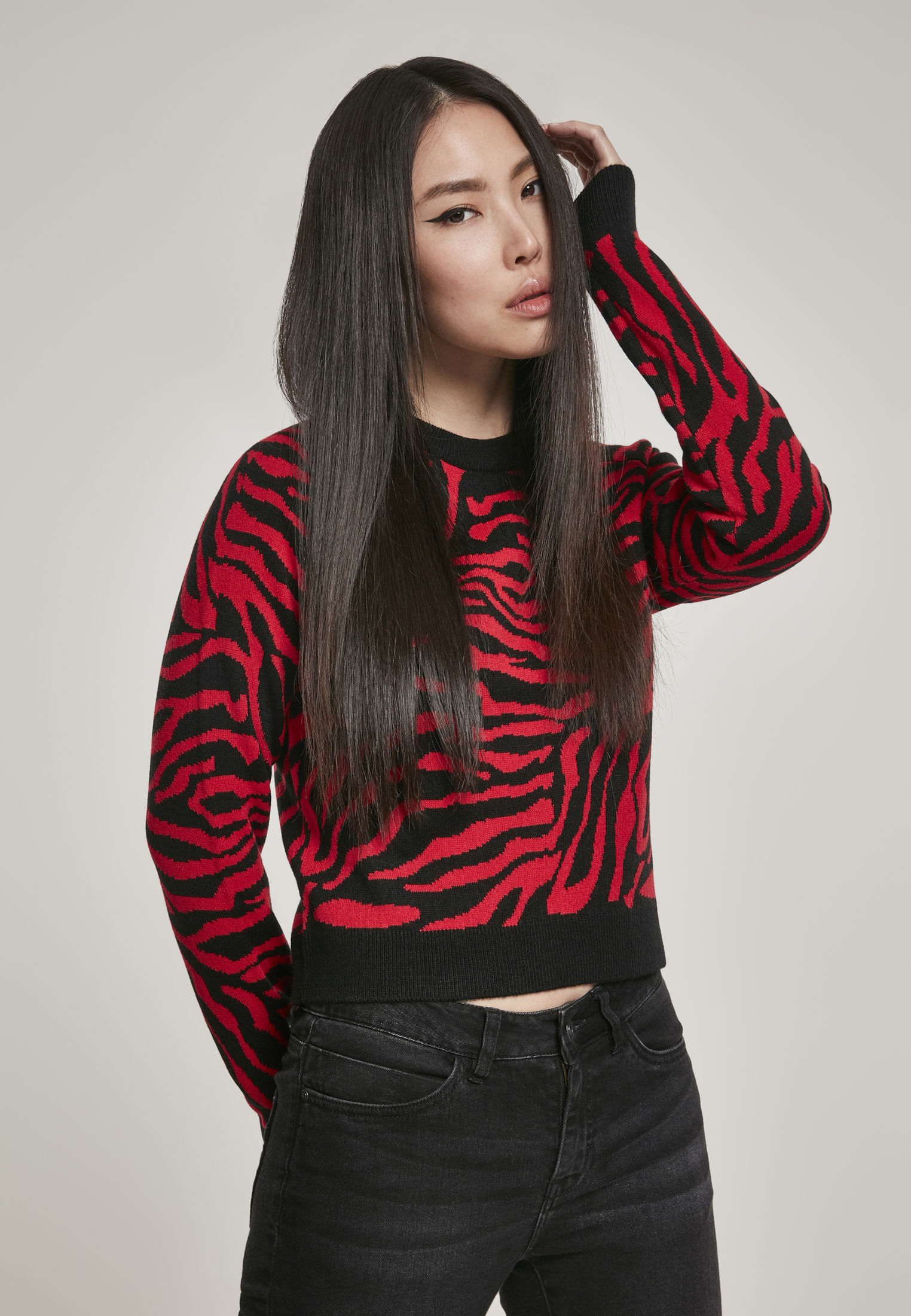 Ladies Short Tiger Sweater blk/firered M - alternate variant 1