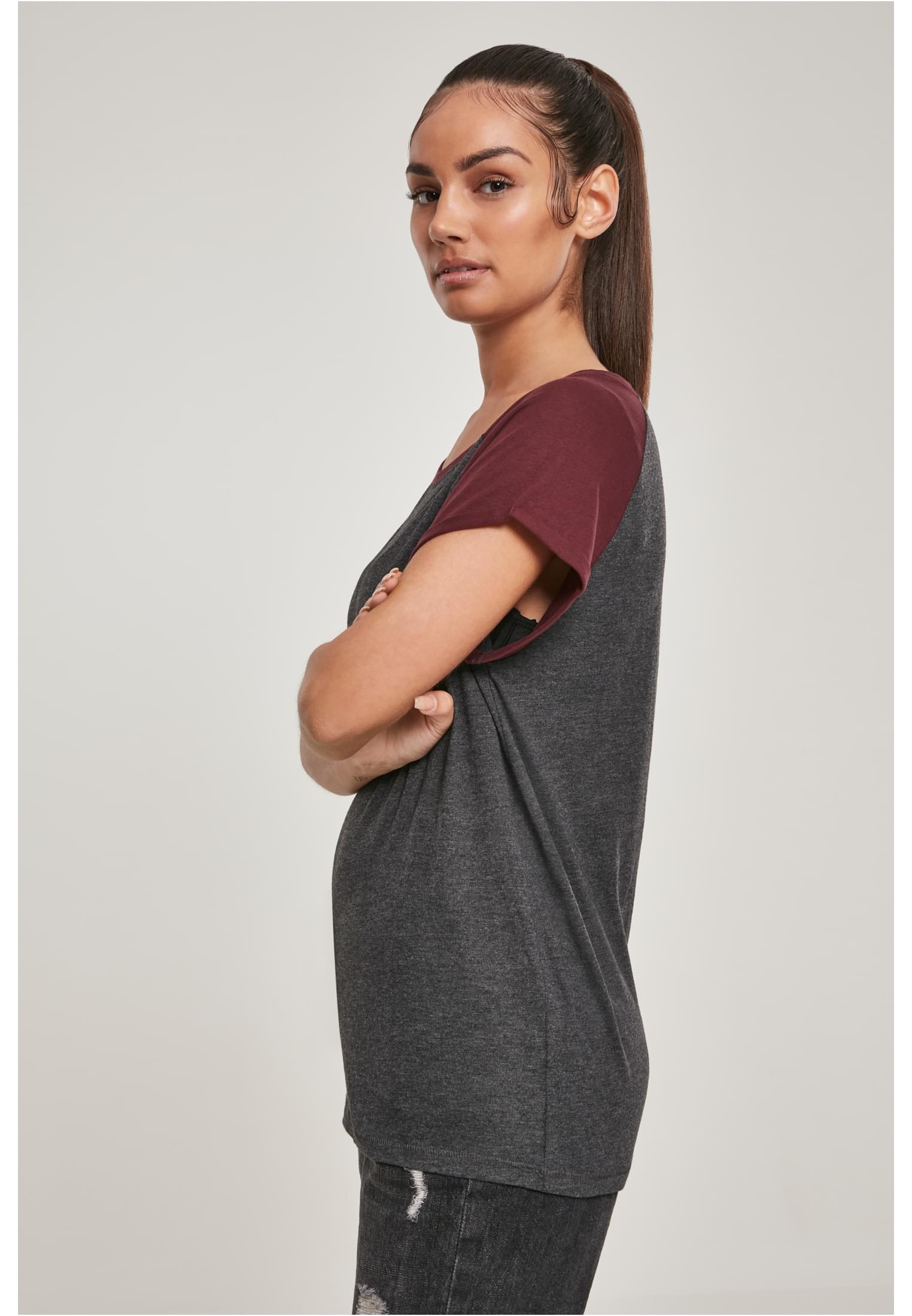 T-shirt contrast raglan femme 3XL gris/vin
 - variant image 1
