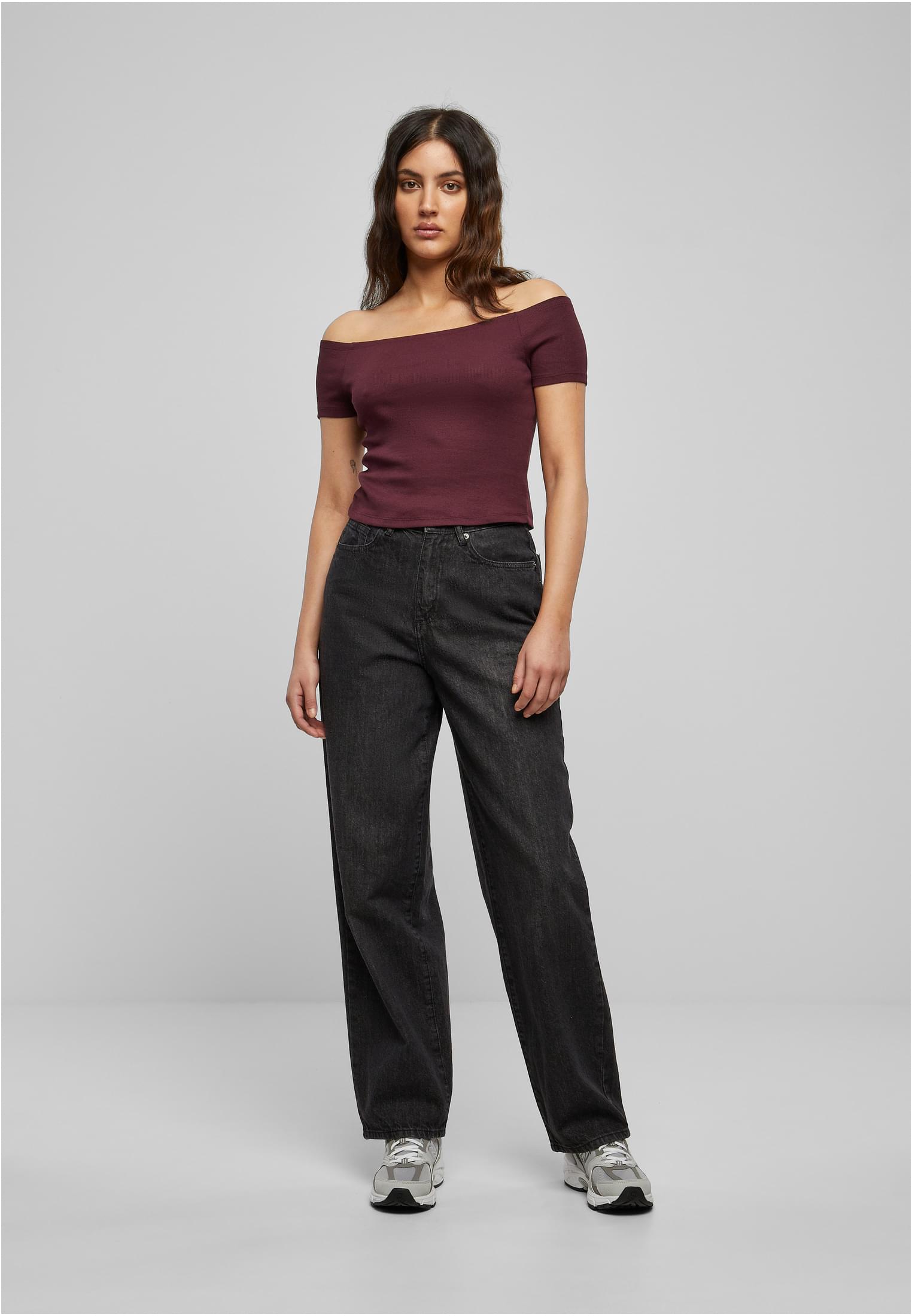 レディース オフショルダー リブ Tシャツ 赤ワイン L
 - variant image 4