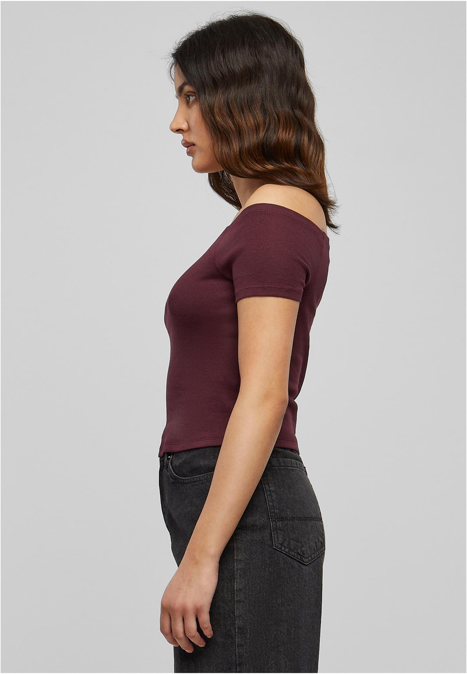 レディース オフショルダー リブ Tシャツ 赤ワイン L
 - variant image 1