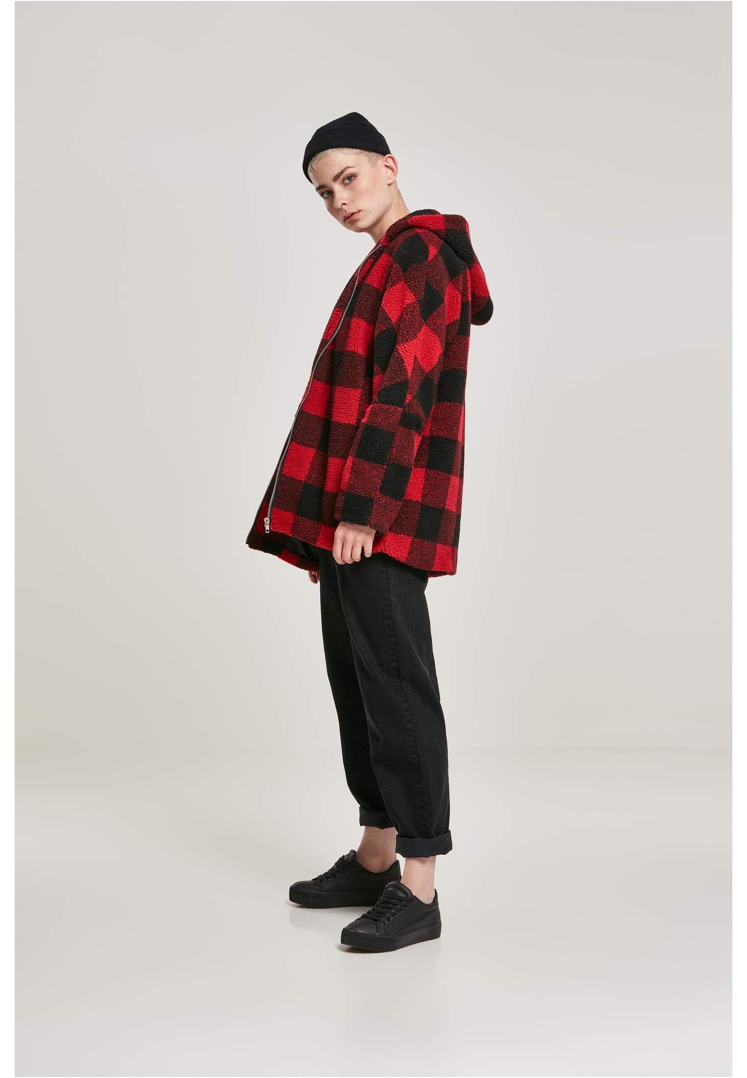 Ladies Hooded Oversized Check Sherpa Jacket firered/blk 3XL - variant image 4