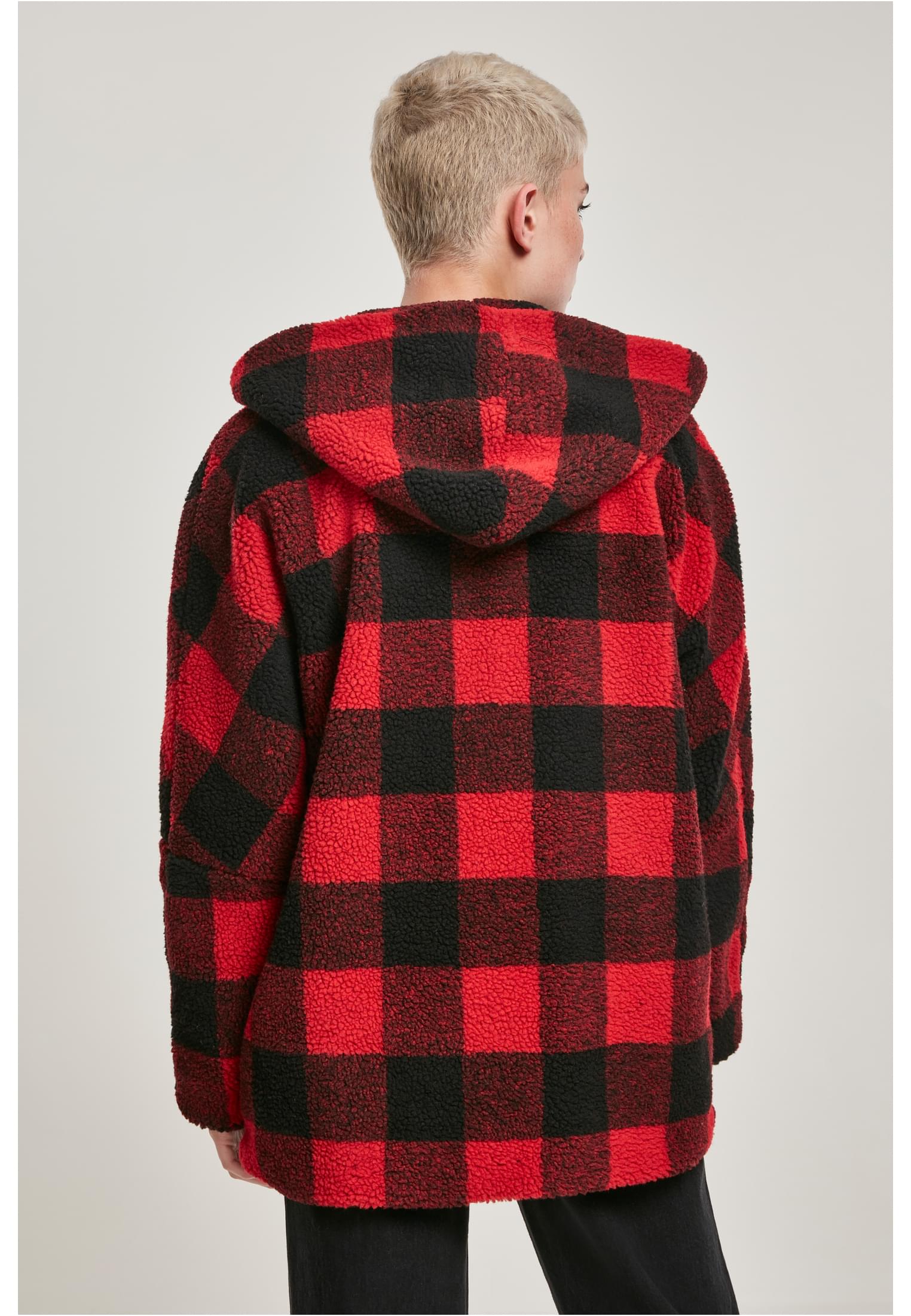 Ladies Hooded Oversized Check Sherpa Jacket firered/blk 3XL - variant image 2