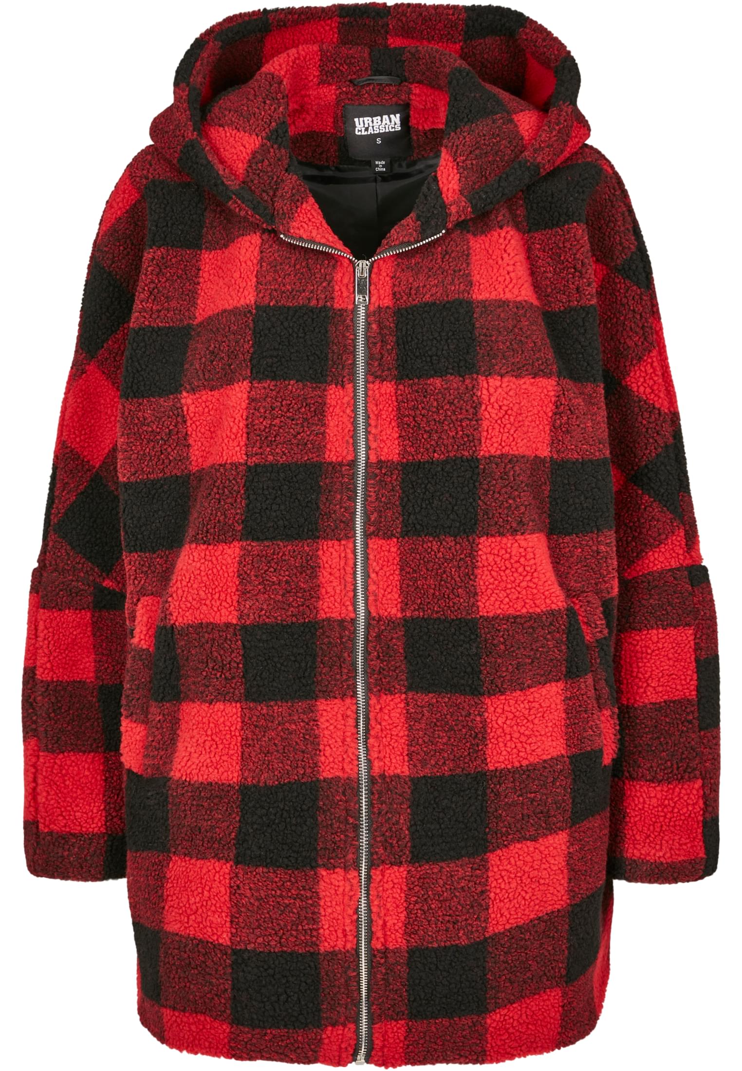 Ladies Hooded Oversized Check Sherpa Jacket firered/blk 3XL - variant image 5