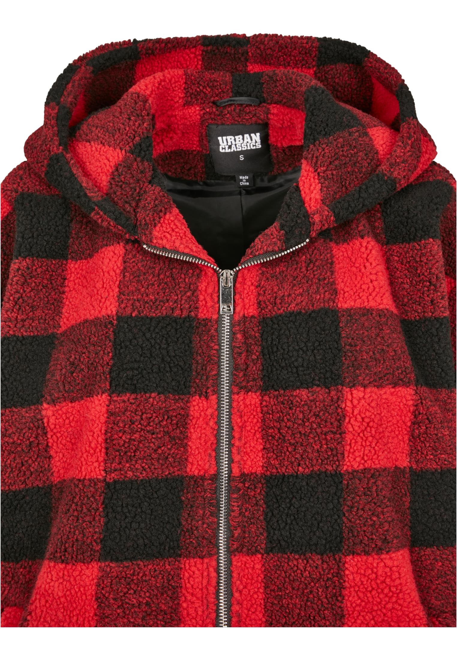 Ladies Hooded Oversized Check Sherpa Jacket firered/blk 3XL - variant image 7