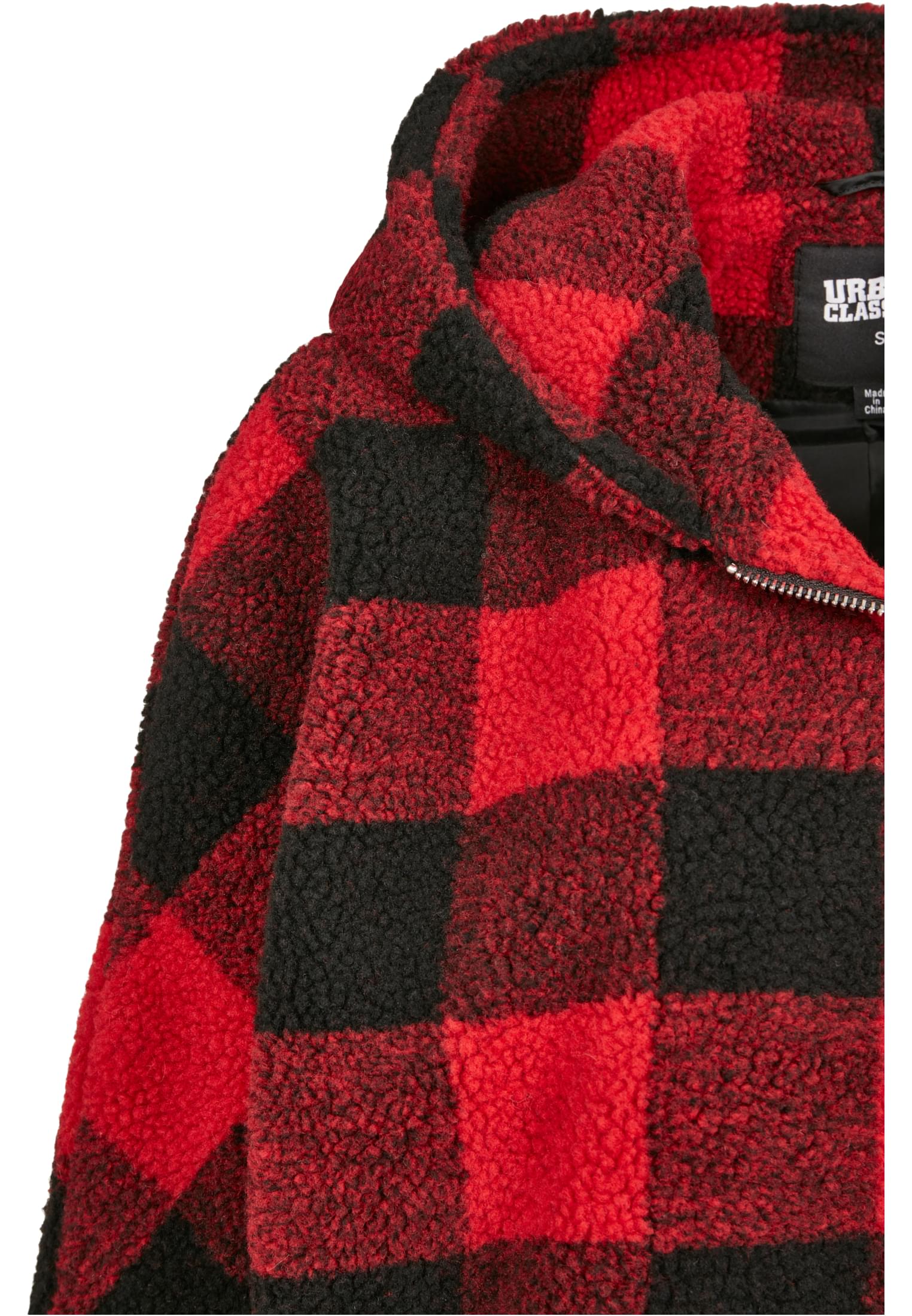 Ladies Hooded Oversized Check Sherpa Jacket firered/blk 3XL - variant image 8